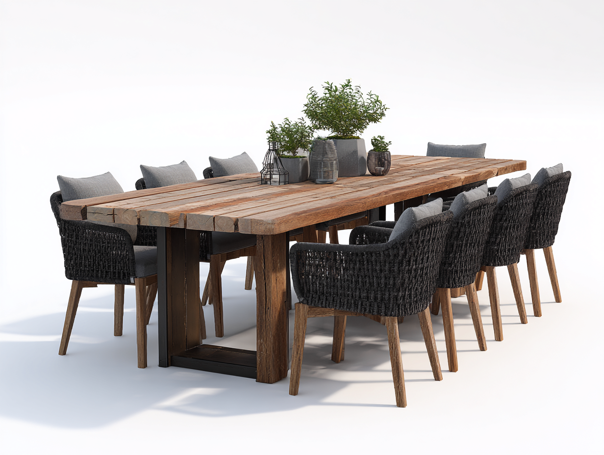 Conjuntos de comedor de jardín madera maciza 200x100x75 cm - marrón-negro - mesa y 8 sillas - diseño moderno-Mavoraadecor