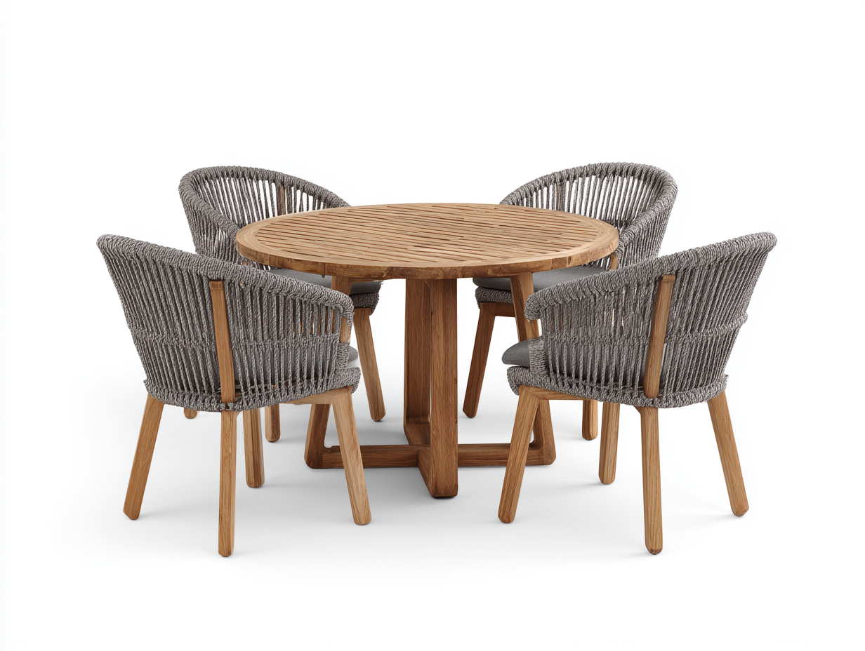 Conjuntos de comedor de jardín madera y cuerda 120x120x75 cm marrón gris exterior estilo moderno-Mavoraadecor