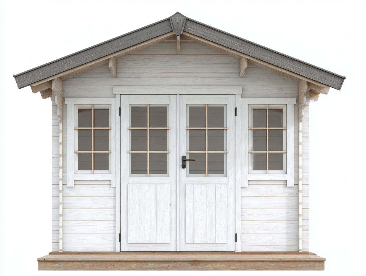 Caseta de jardín de madera 220x180x220 cm - blanco gris - con ventanas - diseño clásico exterior-Mavoraadecor