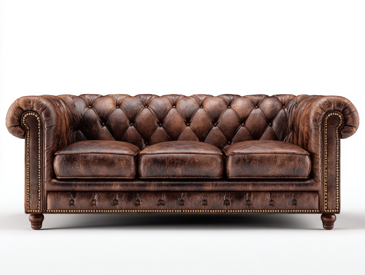 Sofás 3 plazas cuero sintético 210x90x85 cm - marrón - capitoné acolchado - estilo clásico-Mavoraadecor