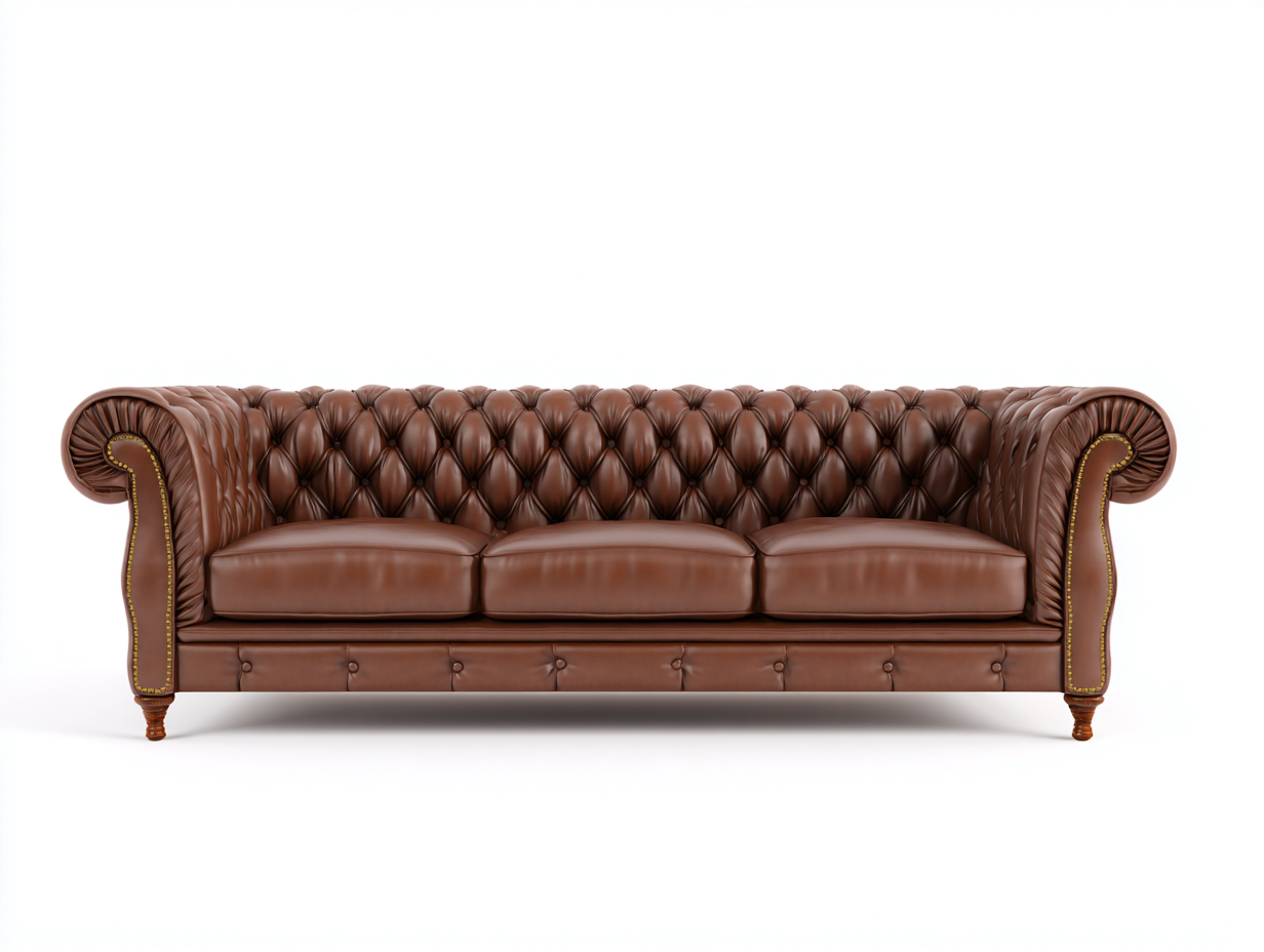 Sofás 3 plazas cuero sintético 210x90x75 cm - marrón - estilo clásico capitoné con brazos enrollados-Mavoraadecor