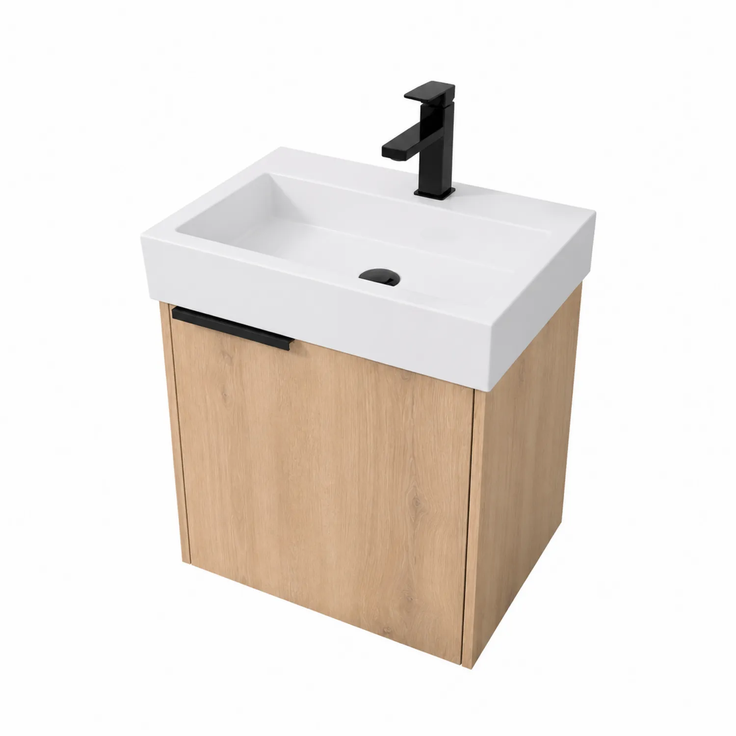 Mobile lavabo sospeso in MDF con lavabo in ceramica bianca