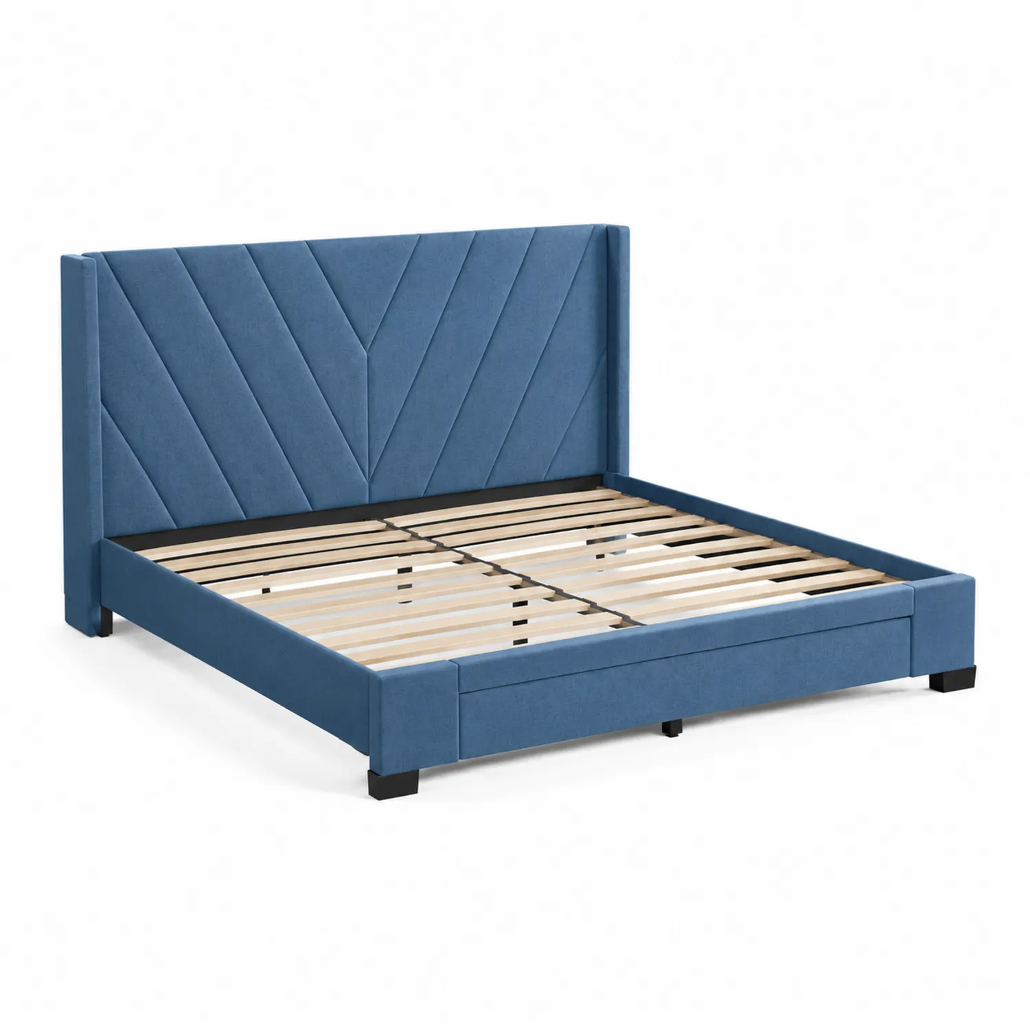 Letto matrimoniale in velluto blu con testiera 200x160 cm