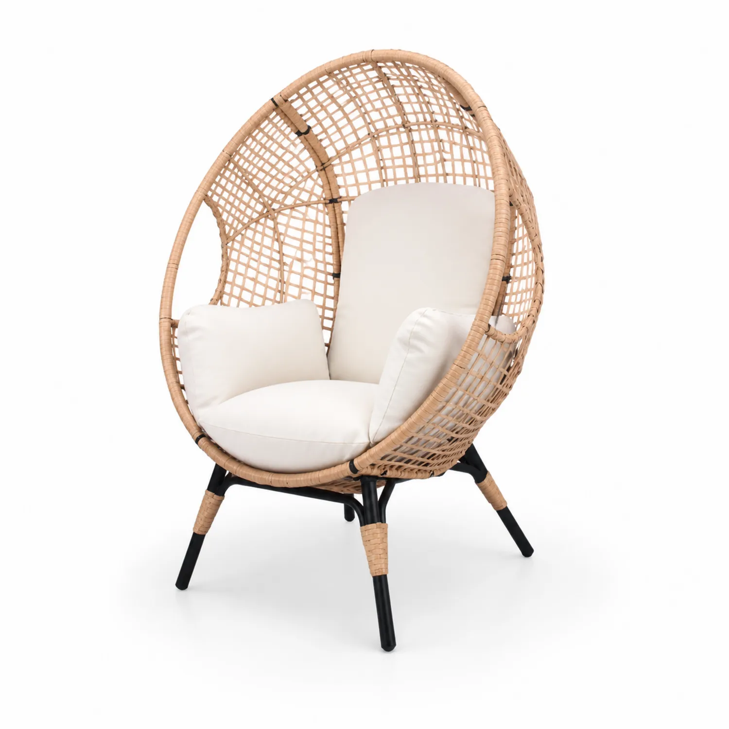 Poltrona in Rattan Sintetico Beige con Struttura in Acciaio