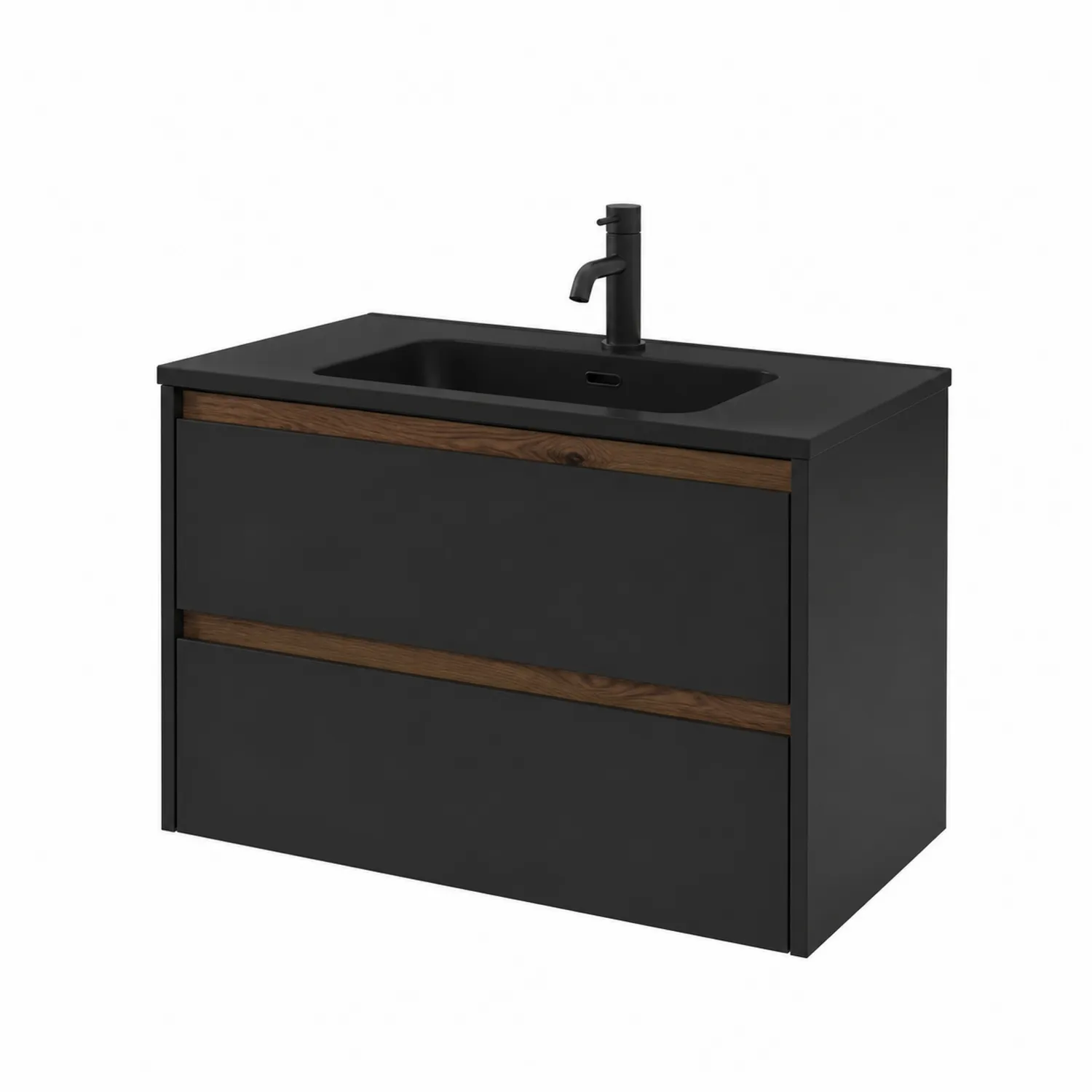 Mobile lavabo sospeso in MDF e legno con lavabo in resina nero 80x45x55 cm