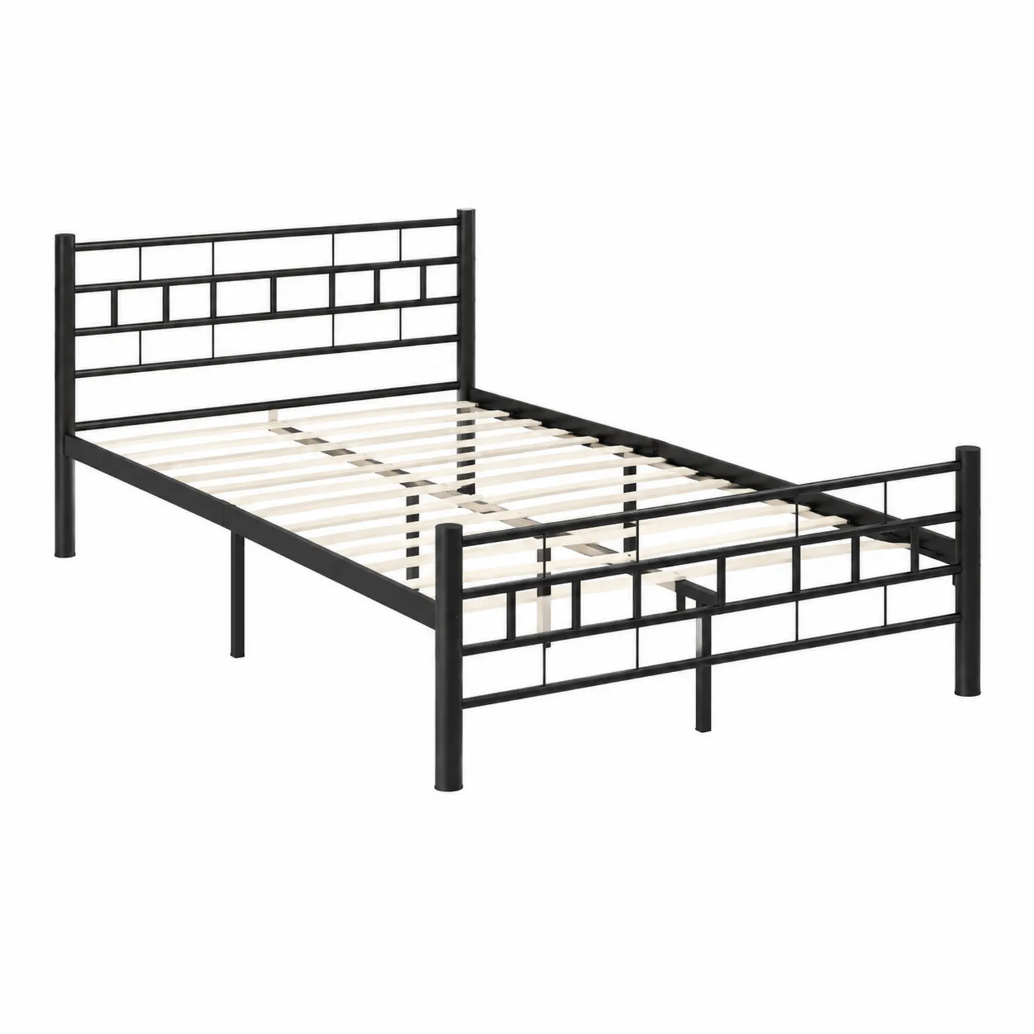 Letto singolo in metallo nero con doghe in legno