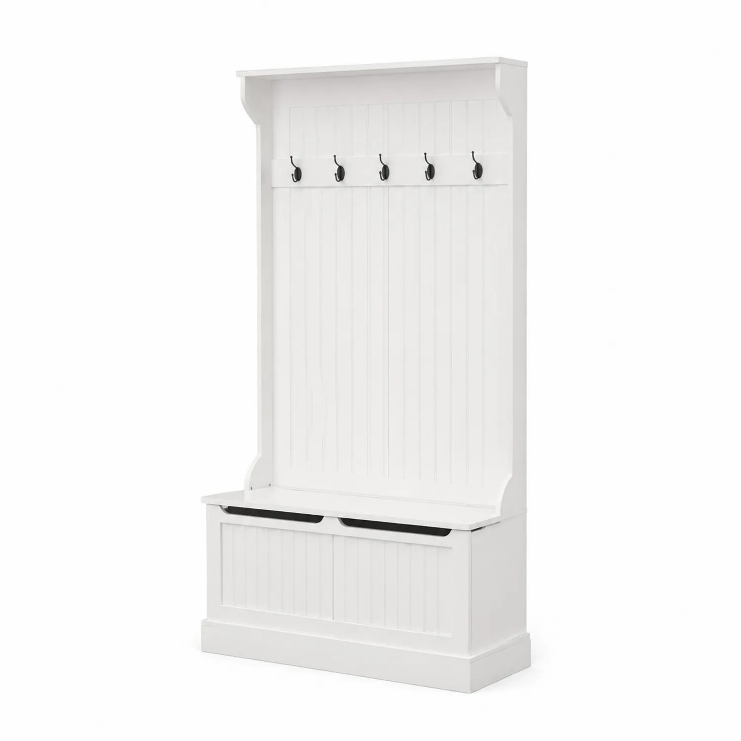 Appendiabiti con Cassapanca in Legno MDF Bianco e 5 Ganci