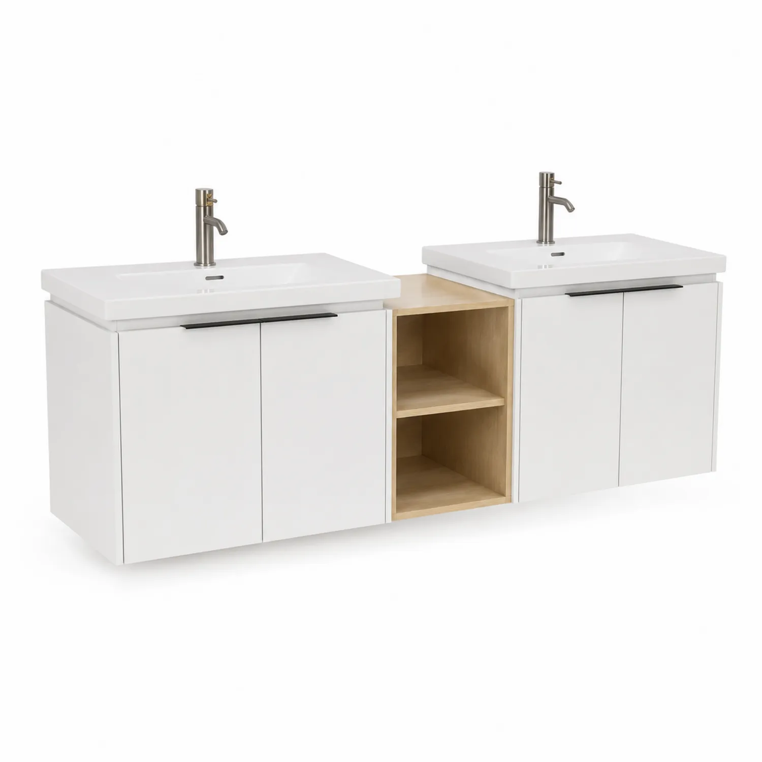 Mobile lavabo doppio sospeso in MDF e Legno 120x45x50 cm