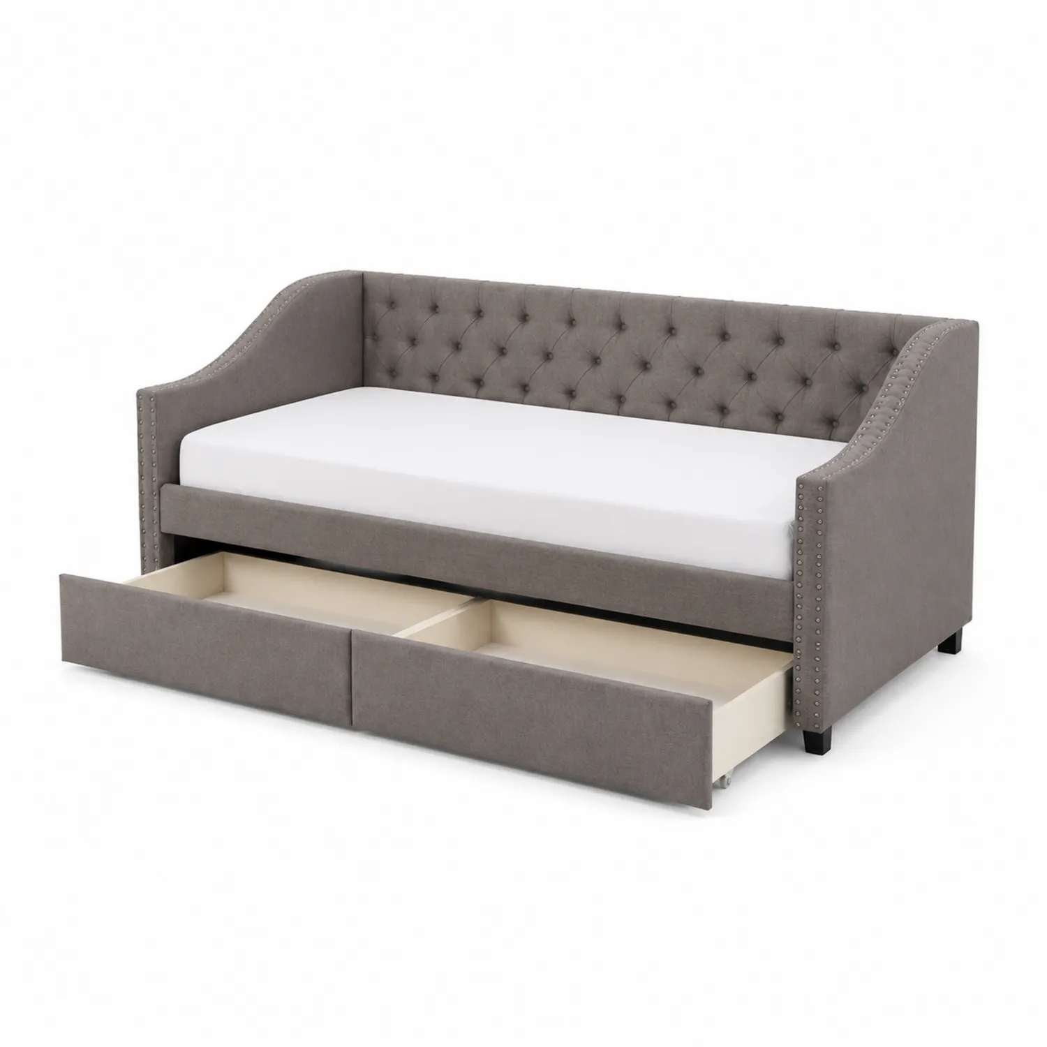 Divano Letto in Tessuto Grigio con Cassetti