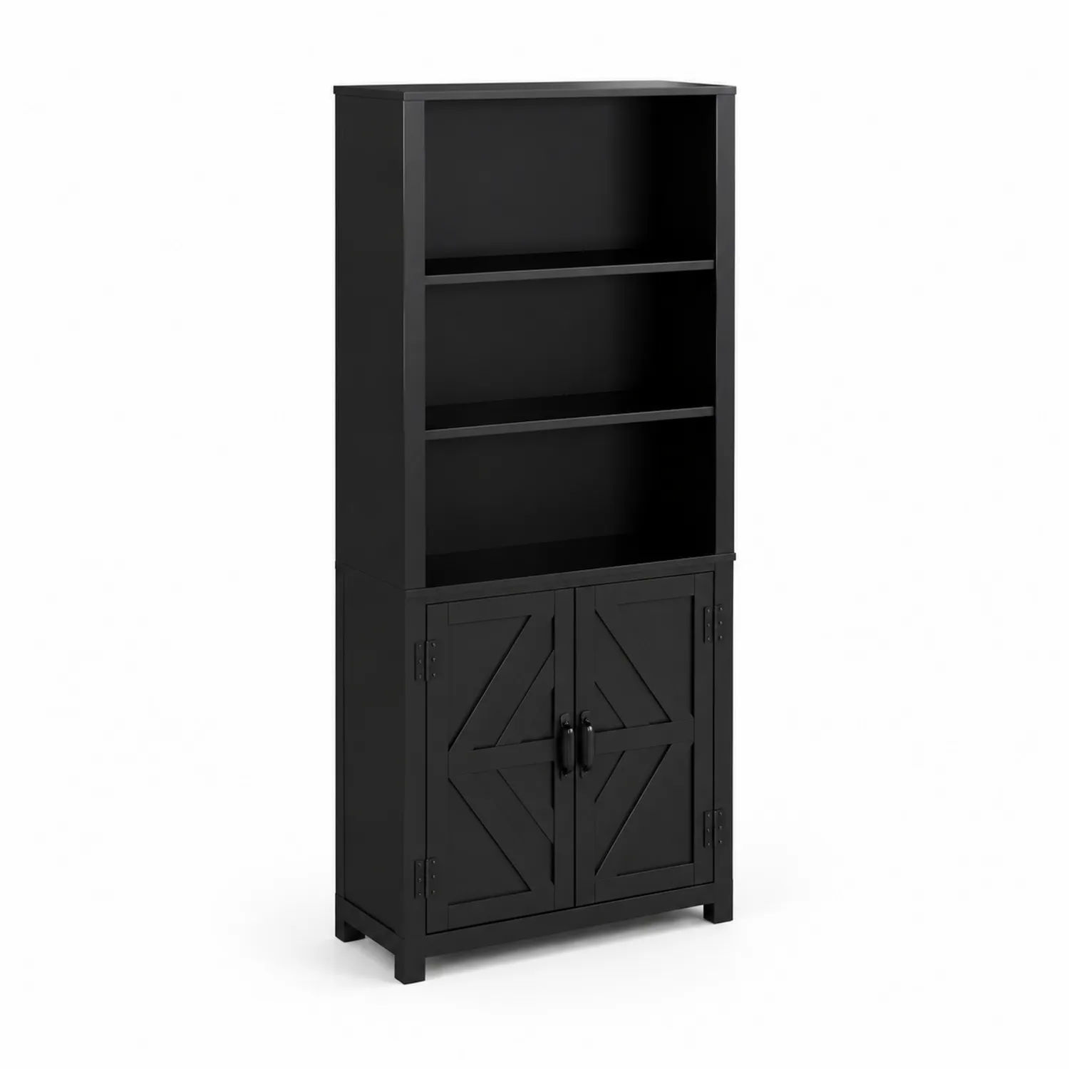 Libreria in MDF Nero a 3 Ripiani con Sportelli