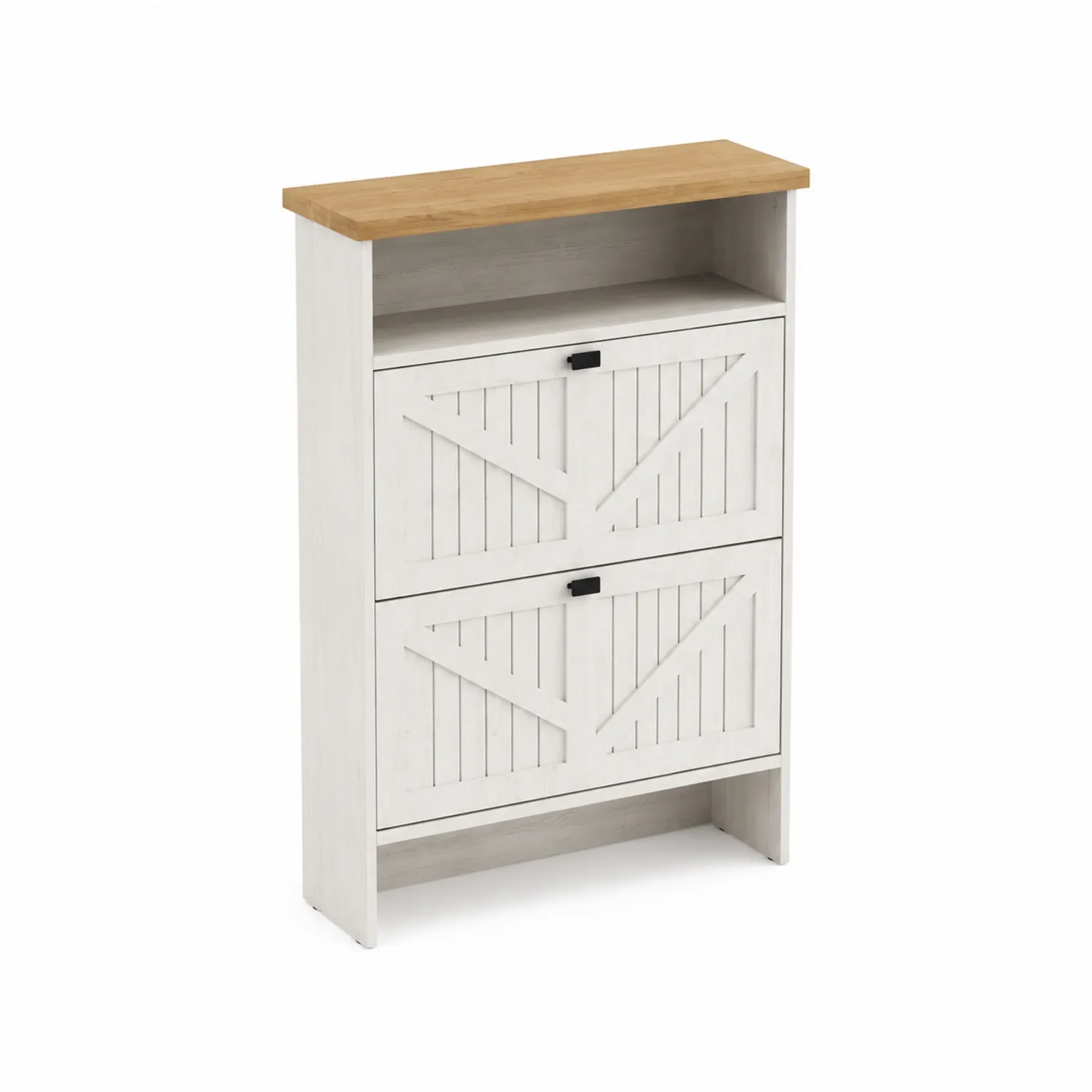 Scarpiera in MDF Bianco e Rovere 2 Ripiani 80x30x120 cm