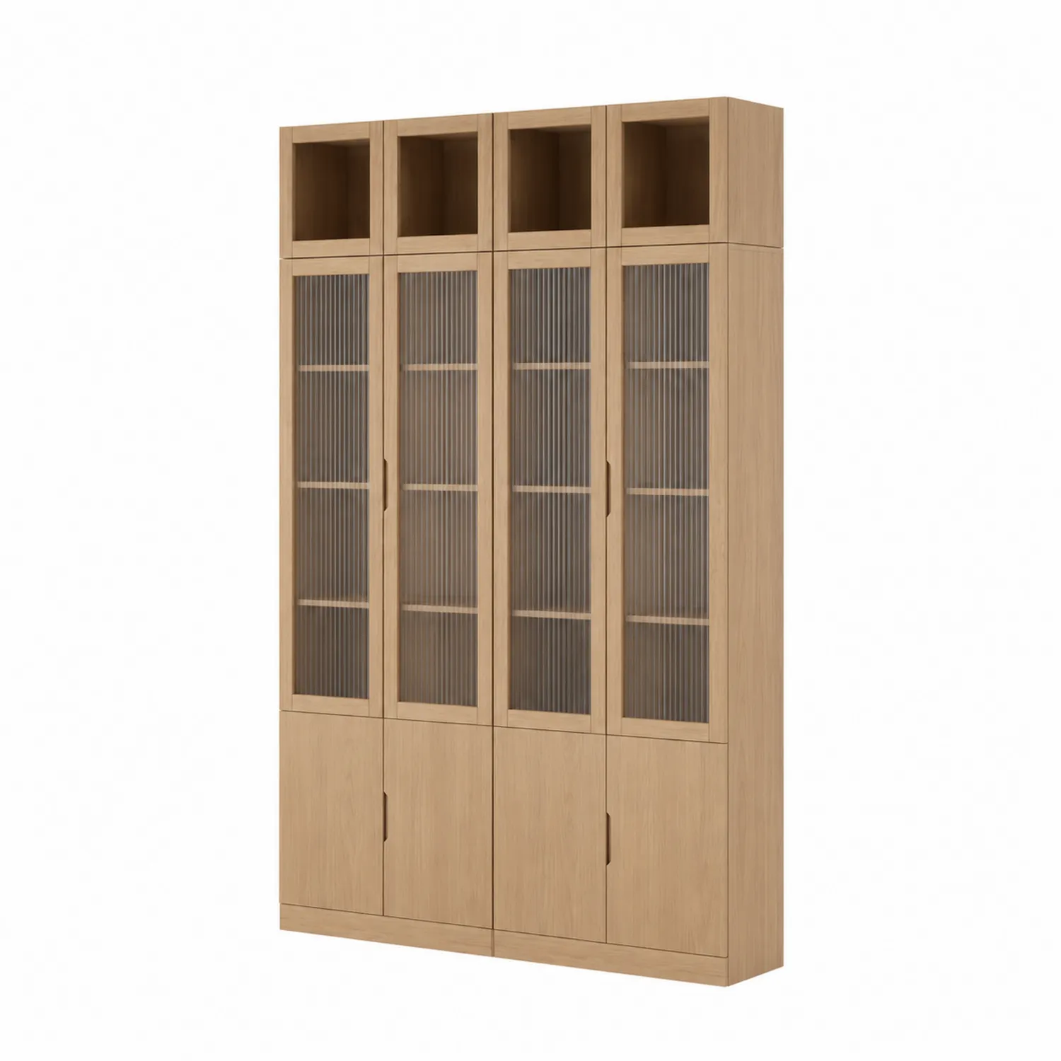 Libreria in legno con ante in vetro temperato scanalato 4 porte