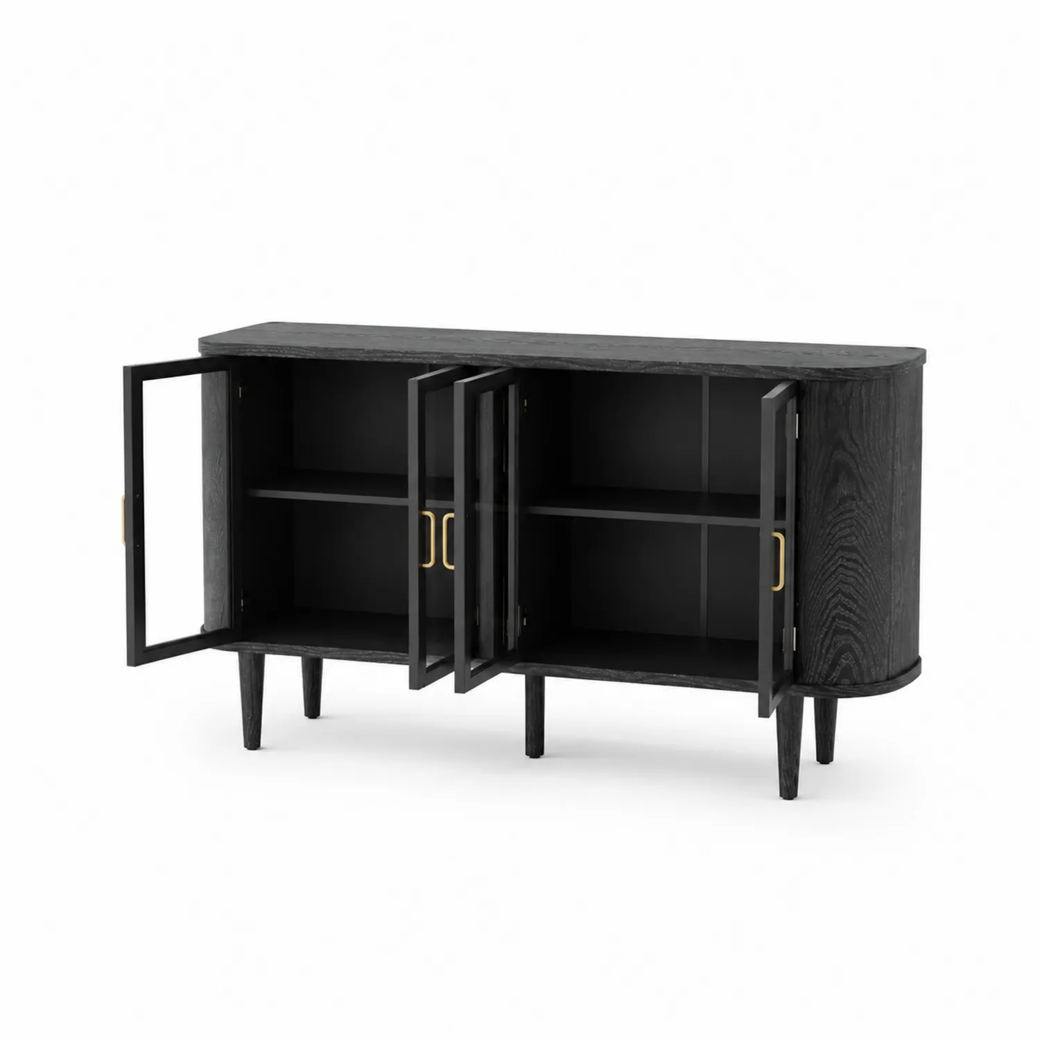 Credenza in Legno MDF e Metallo Nera con Vetro Temperato