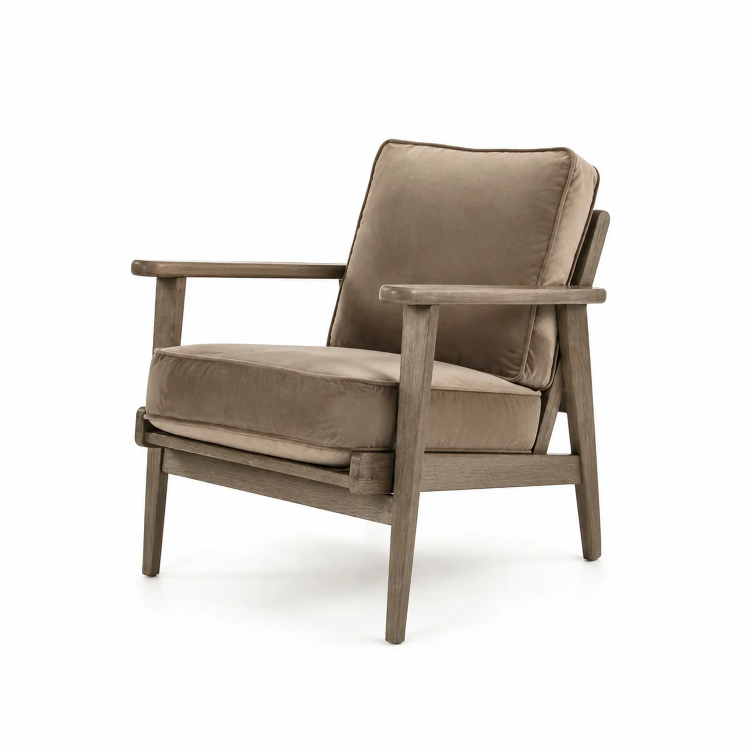 Poltrona in velluto con struttura in legno
