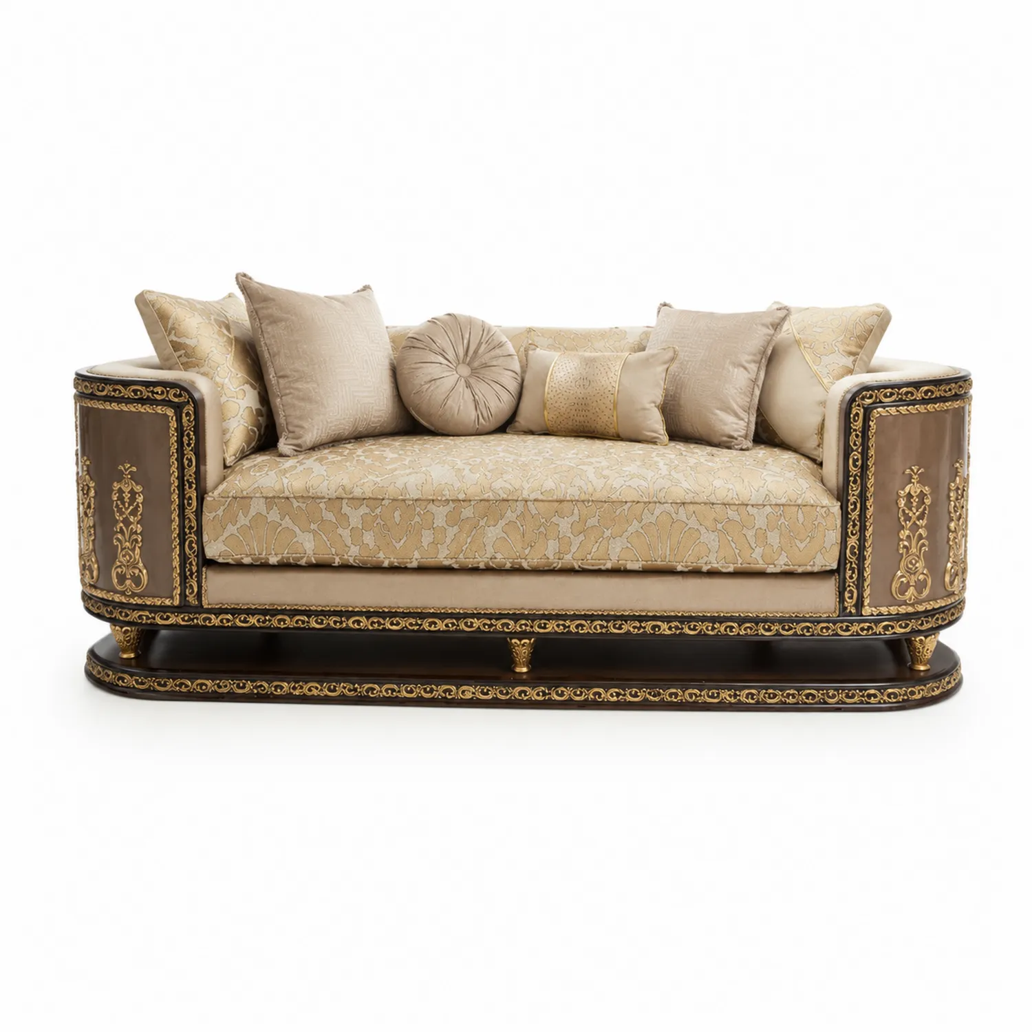 Divano in tessuto jacquard con dettagli dorati