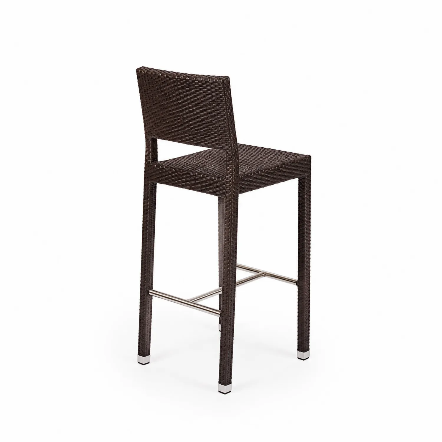 Sgabello da bar in rattan sintetico con struttura in acciaio inox