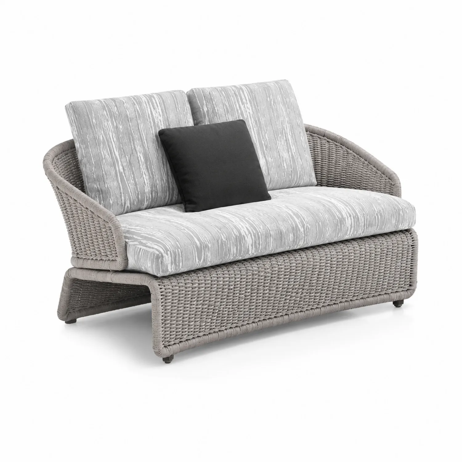 Divano in Rattan con Cuscini Grigi e Neri