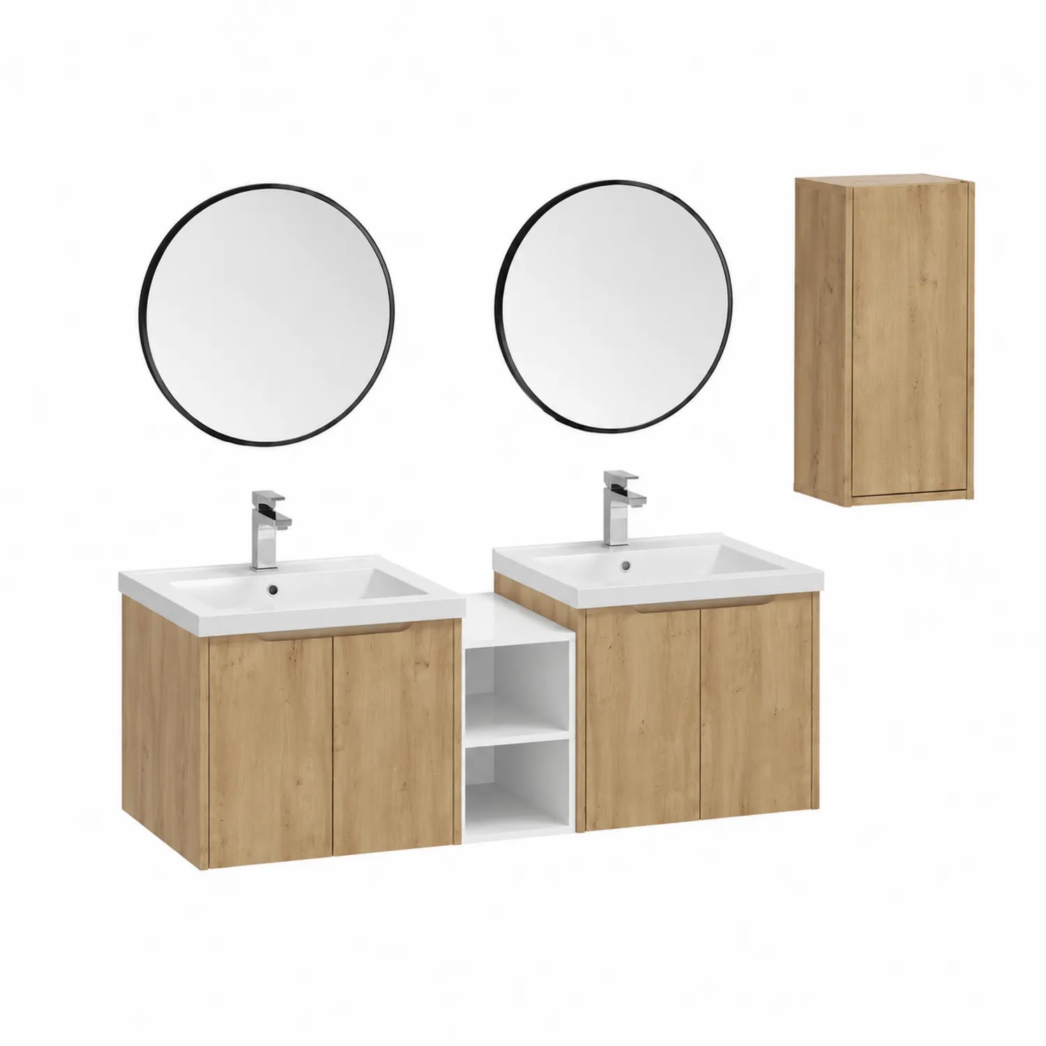 Set di Mobili da Bagno in Legno con Lavabi e Specchi