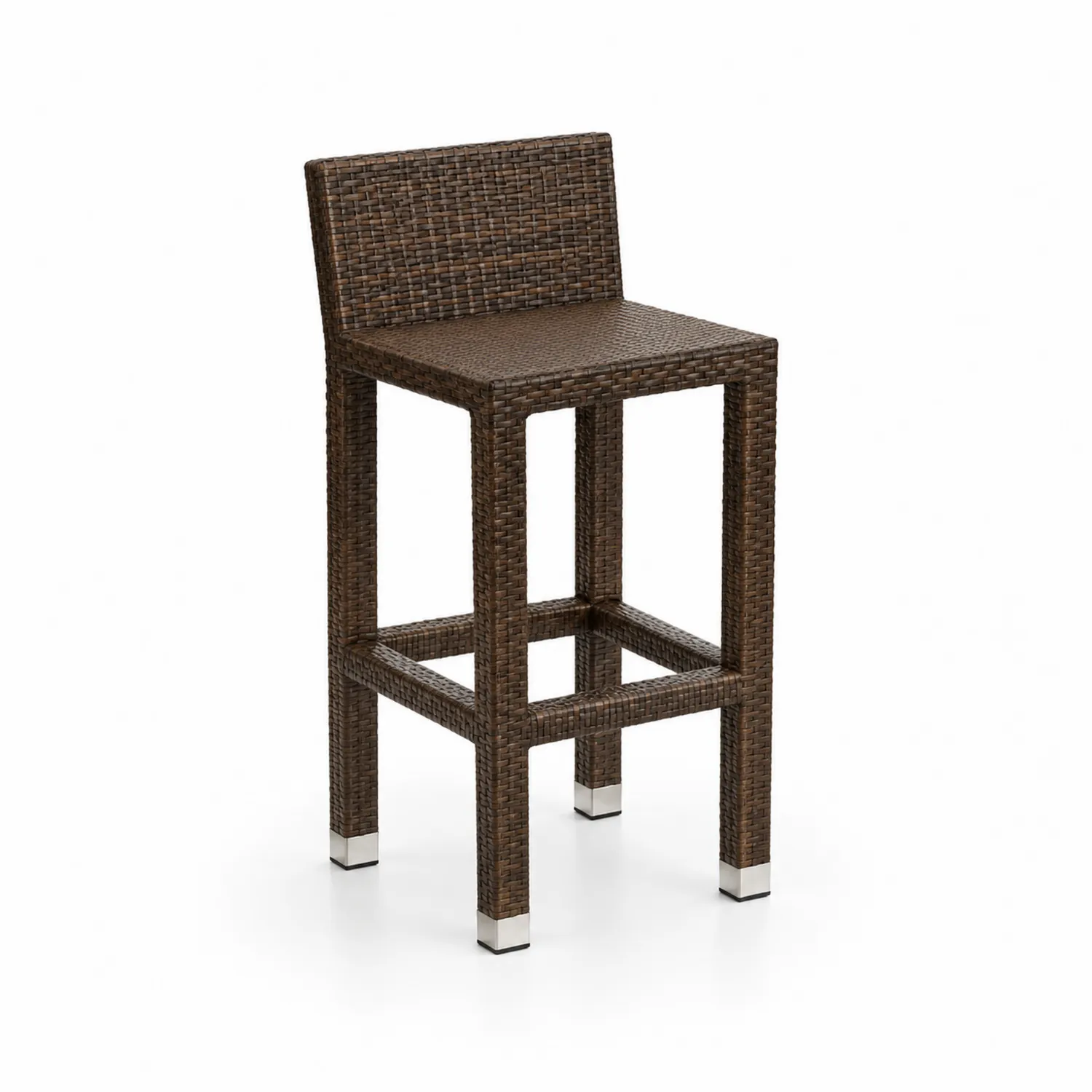 Sgabello da bar in rattan marrone con struttura in acciaio