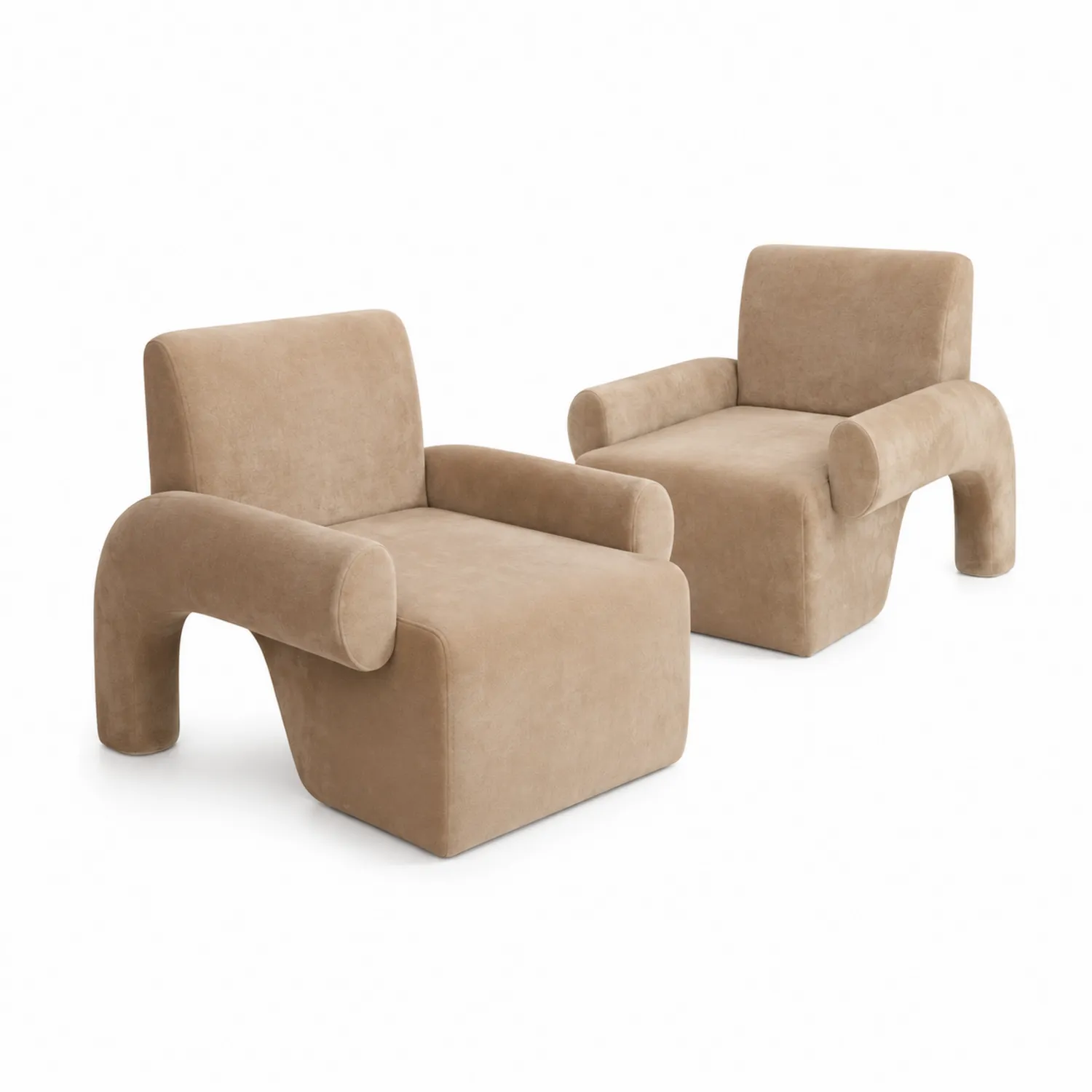 Set di 2 poltrone in tessuto vellutato beige