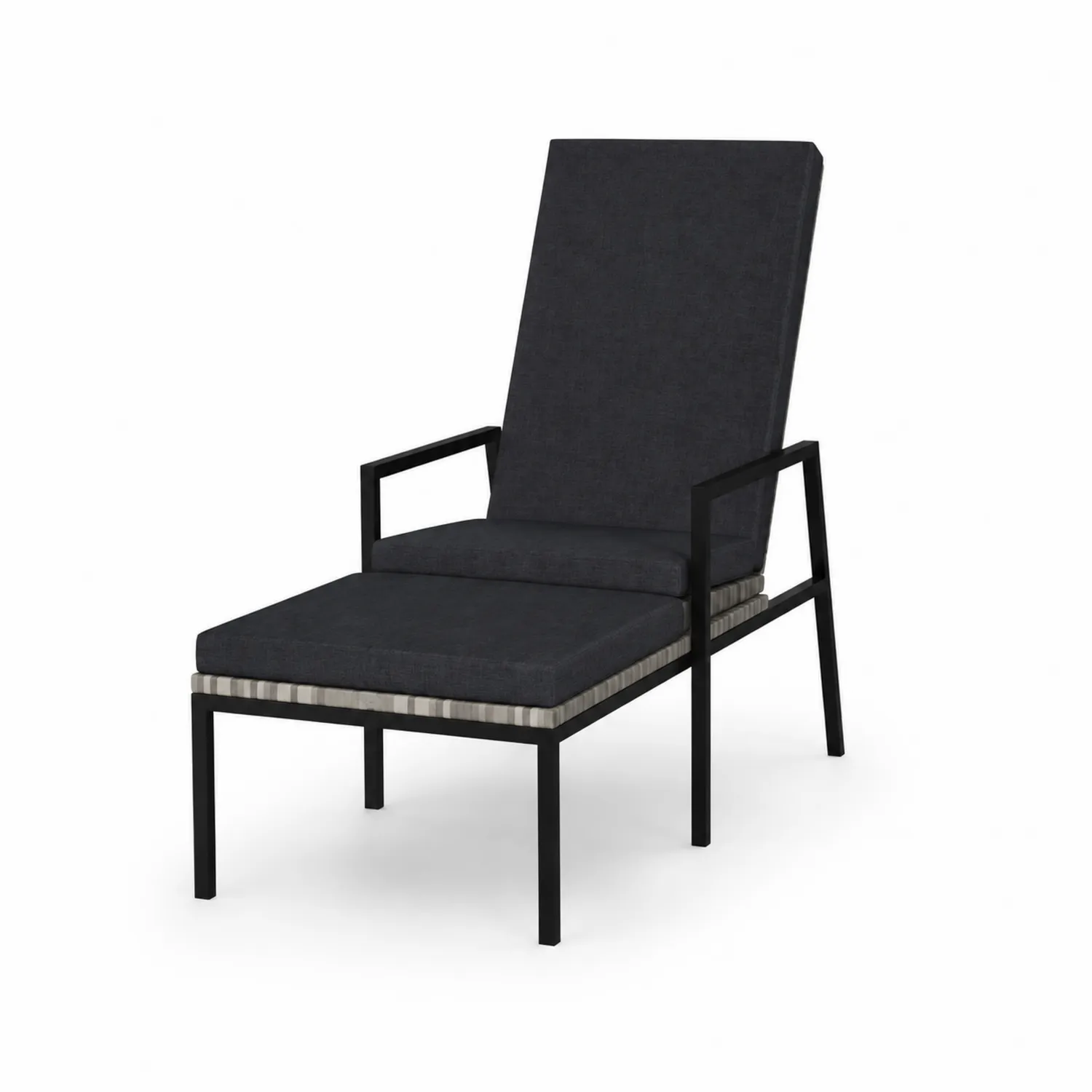 Chaise Longue in Metallo con Cuscini Neri