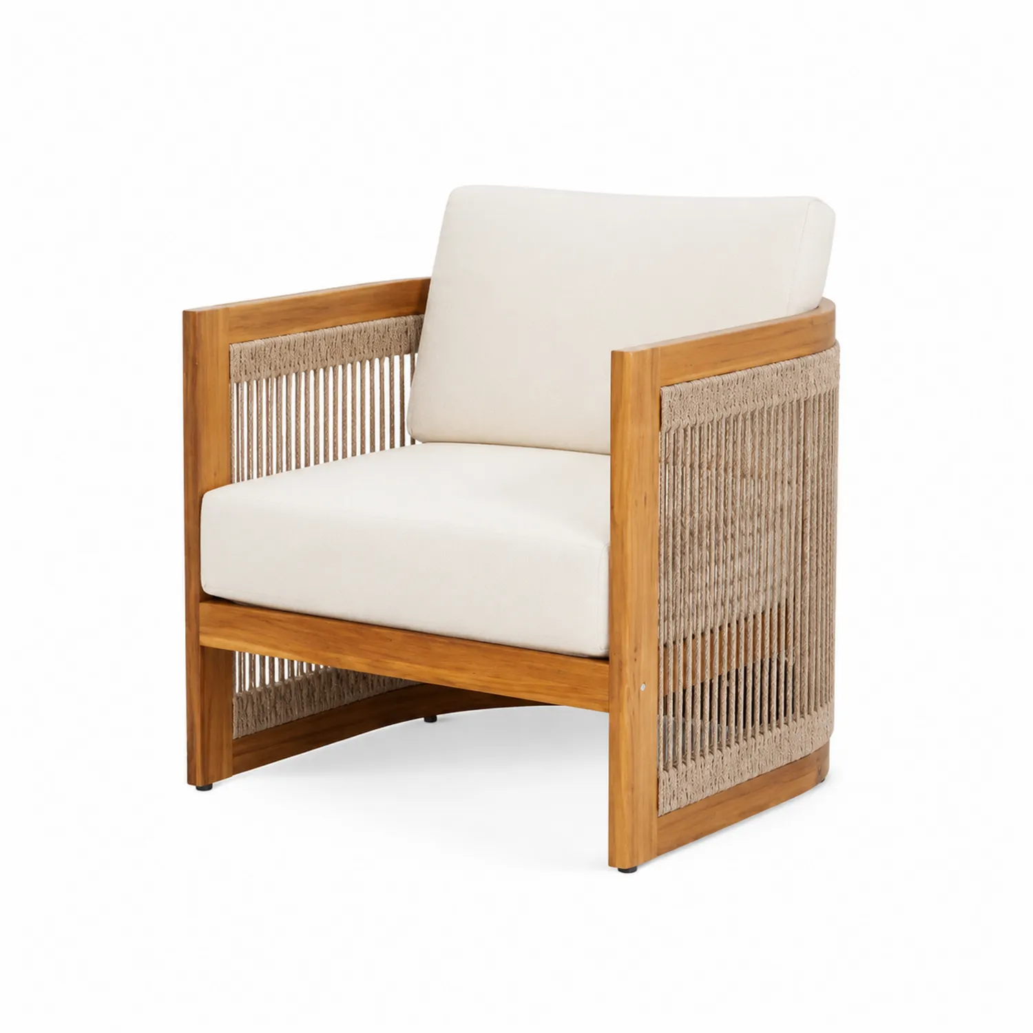 Poltrona da esterno in legno di teak e corda beige