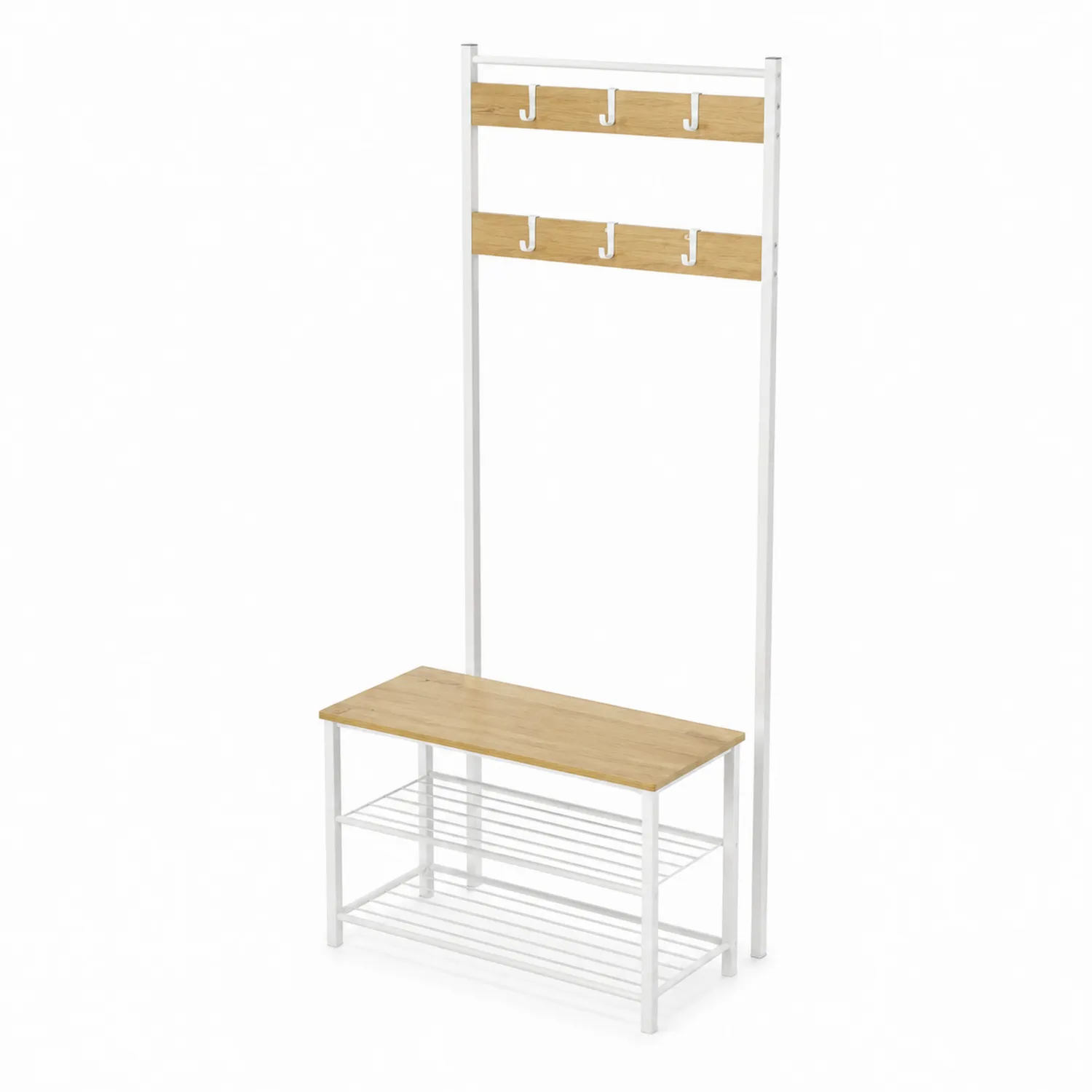 Appendiabiti Metallico Bianco con Panca in Legno