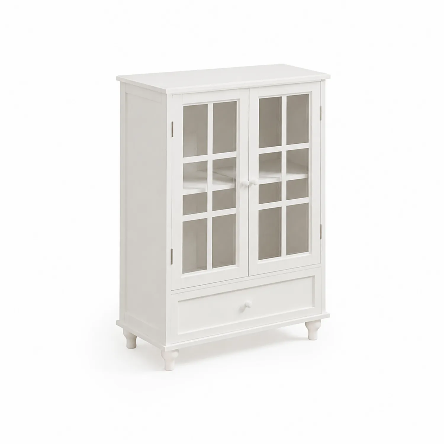 Credenza in legno bianco con ante in vetro 80x35x120 cm