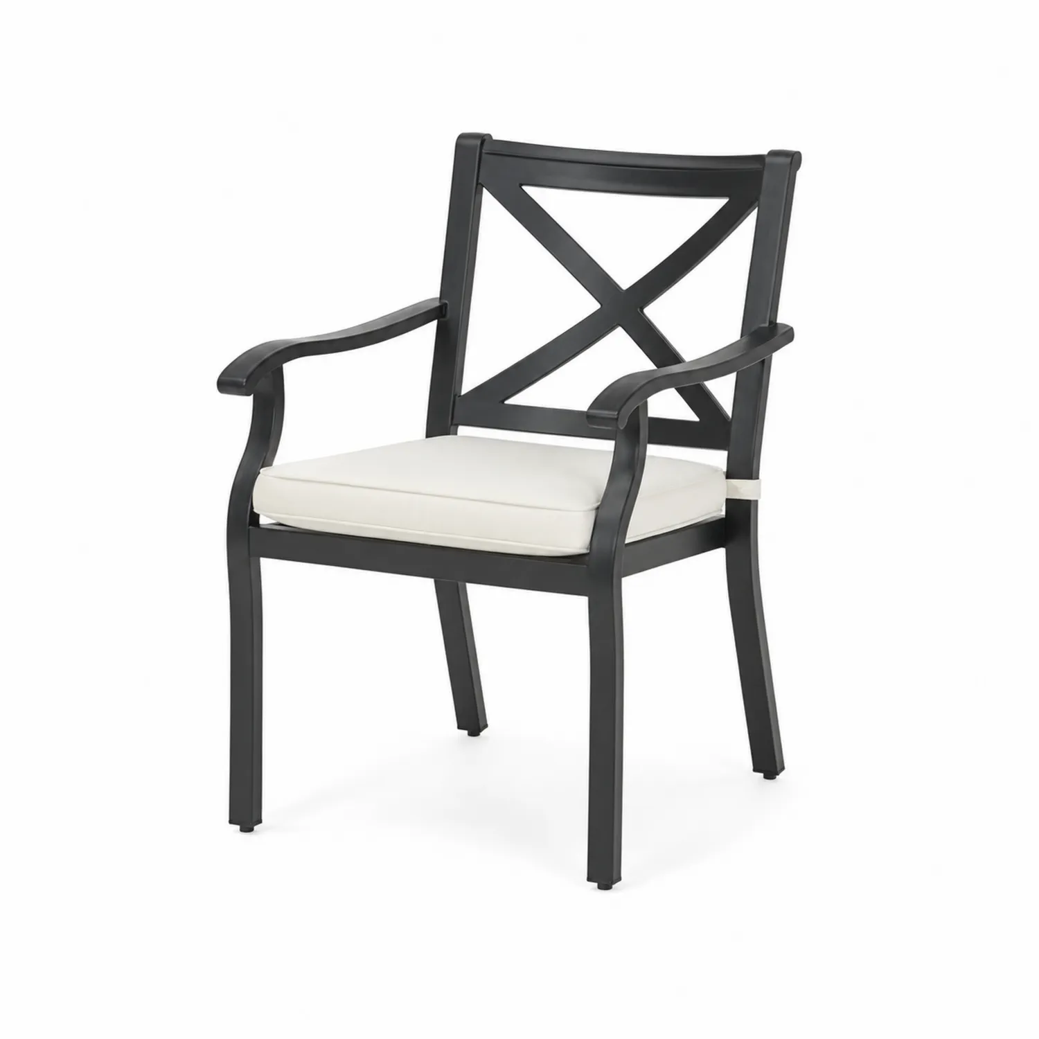 Sedia da giardino in alluminio nero con cuscino bianco