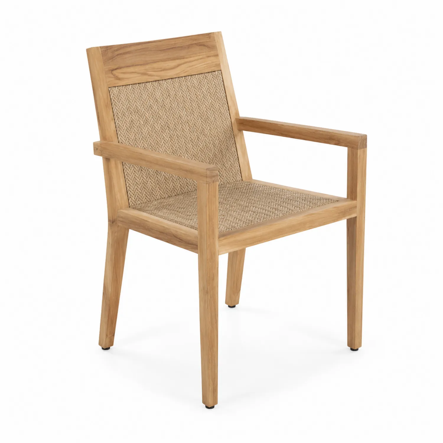 Sedia da giardino in legno di teak e rattan intrecciato