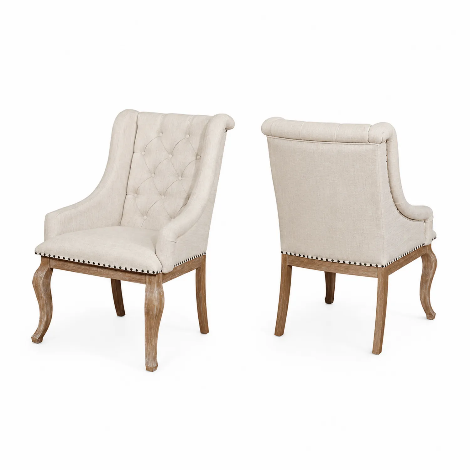 Set di Sedie in Tessuto di Lino con Gambe in Rovere