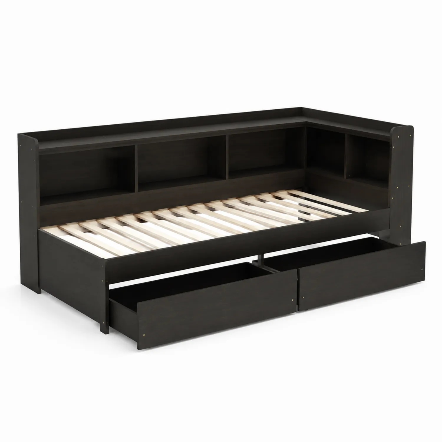 Letto Contenitore in Legno con Cassetti e Ripiani 200x90 cm