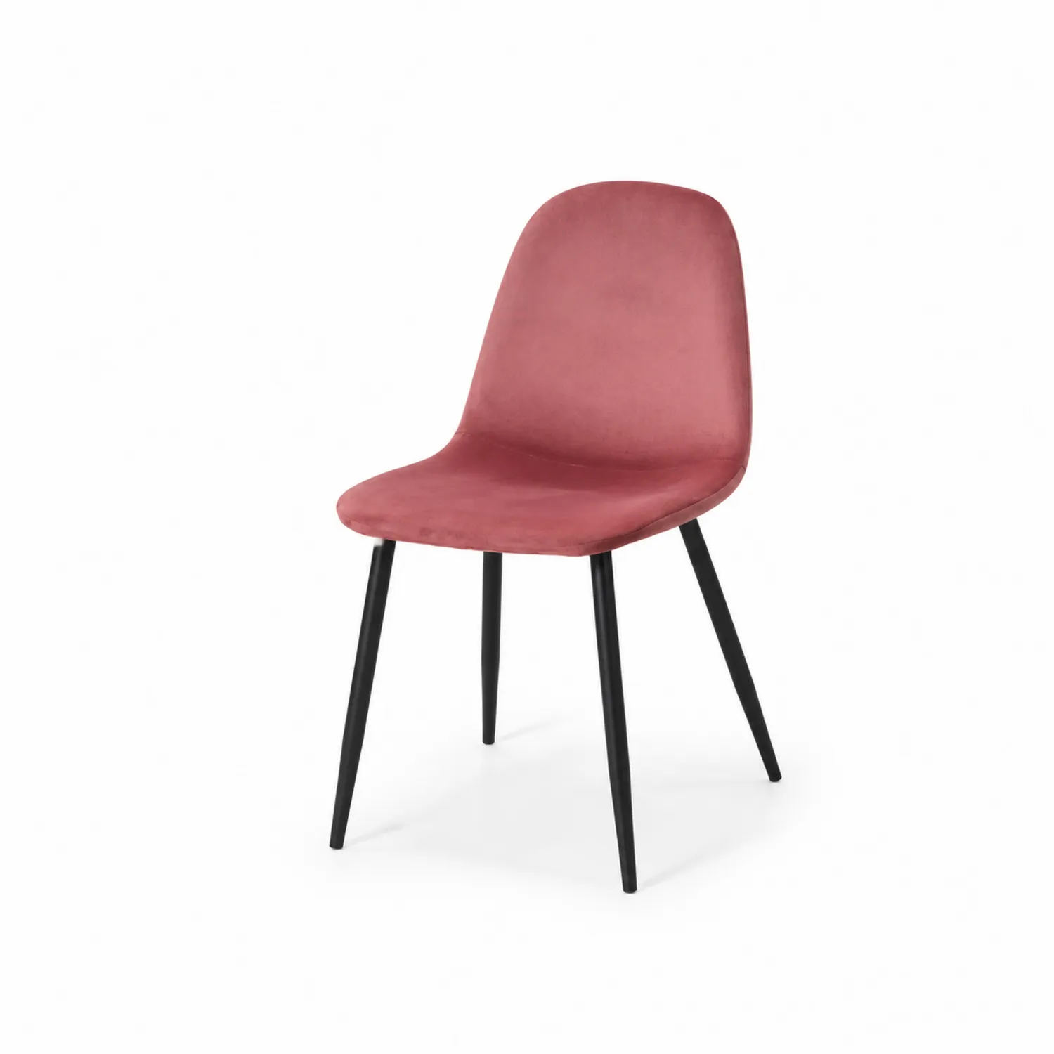 Sedia in velluto rosa con gambe in metallo