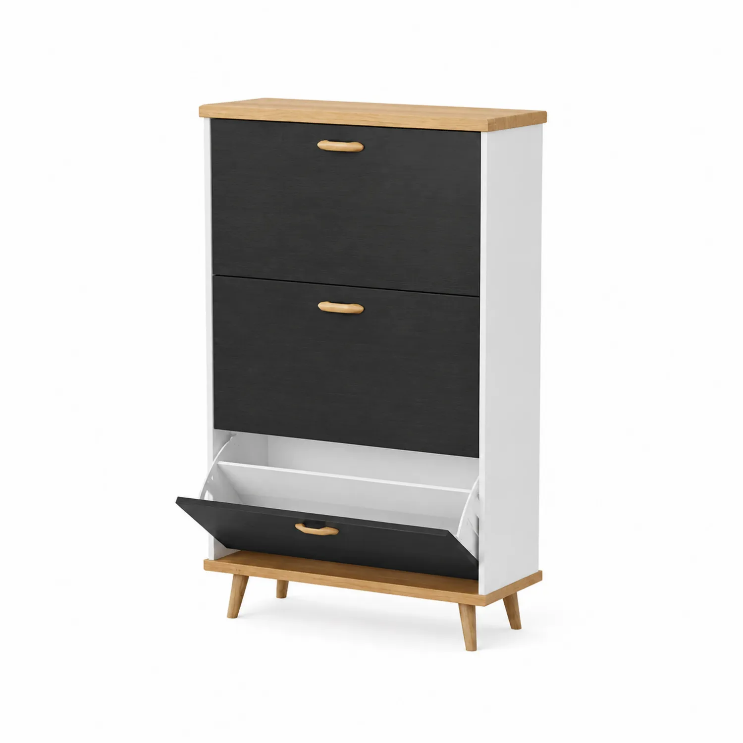 Scarpiera in Legno e MDF con 3 Scomparti Nero e Bianco