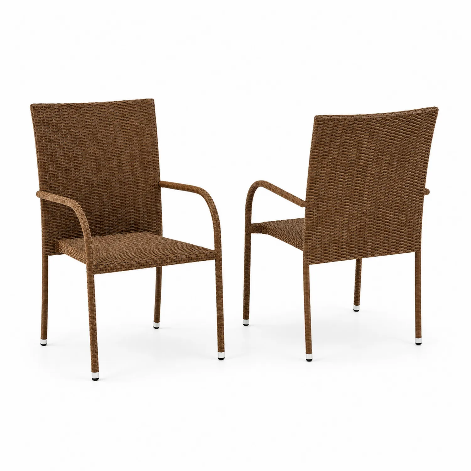 Set di 2 Sedie in Rattan Sintetico Marrone con Struttura in Metallo