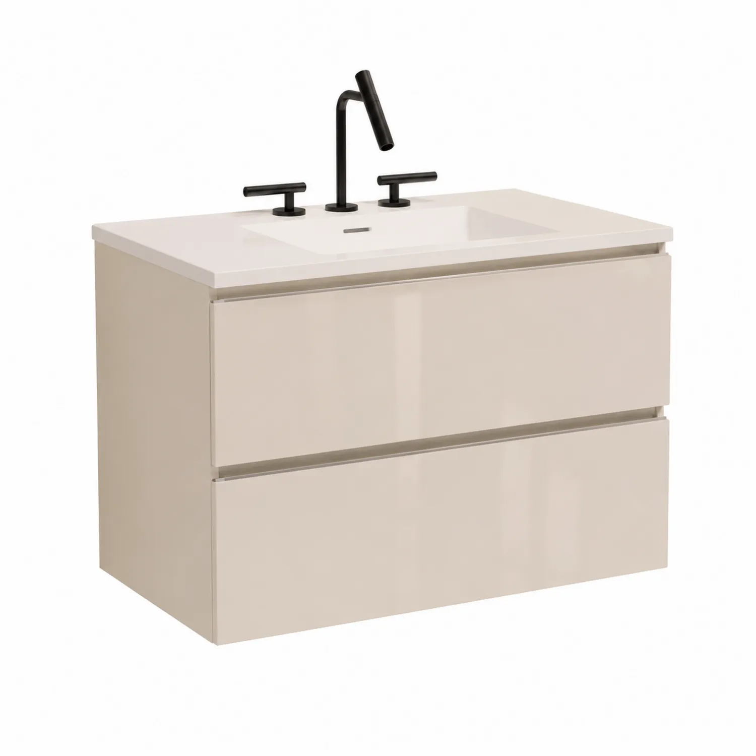 Mobile lavabo sospeso in MDF beige con lavello in ceramica