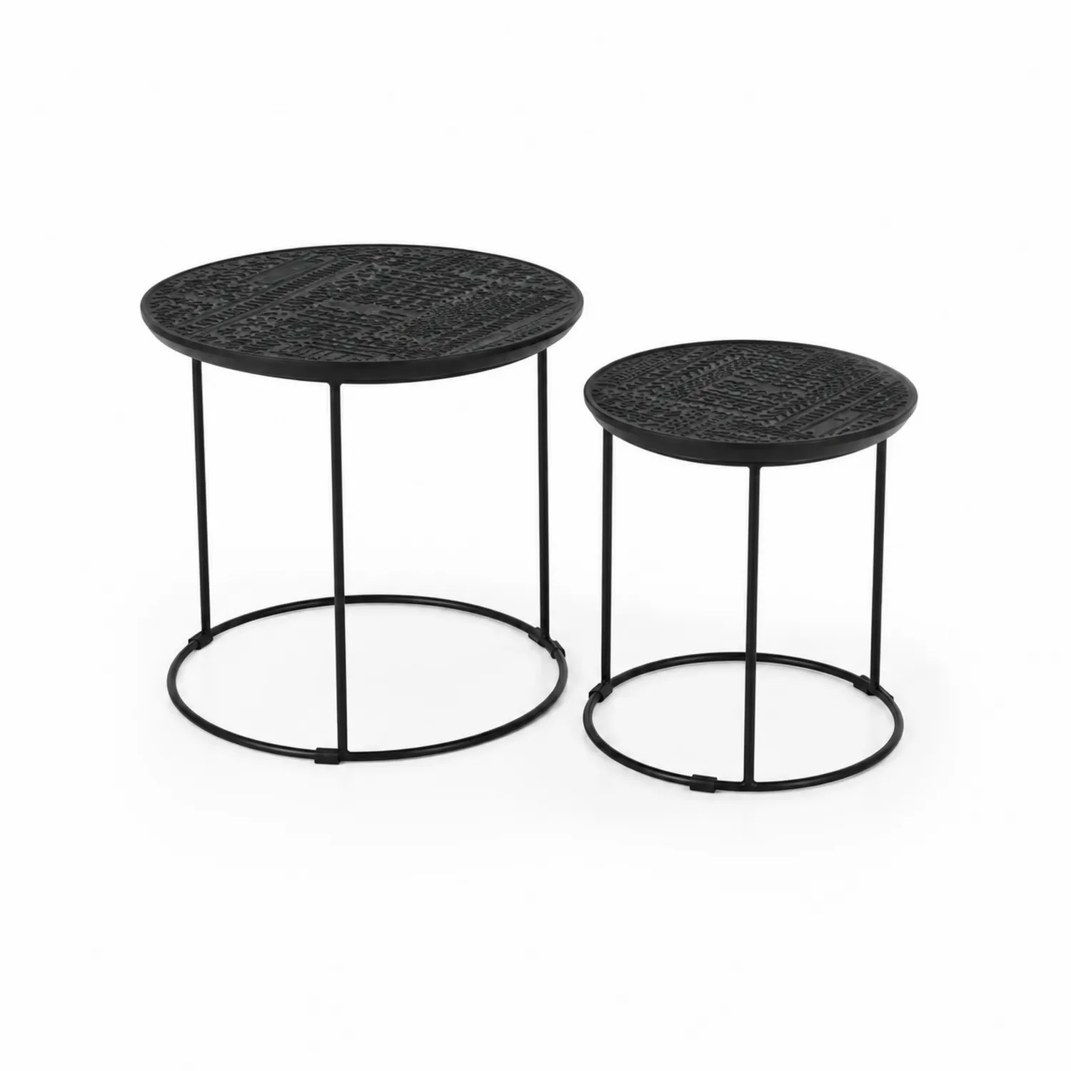 Set di tavolini rotondi in metallo nero