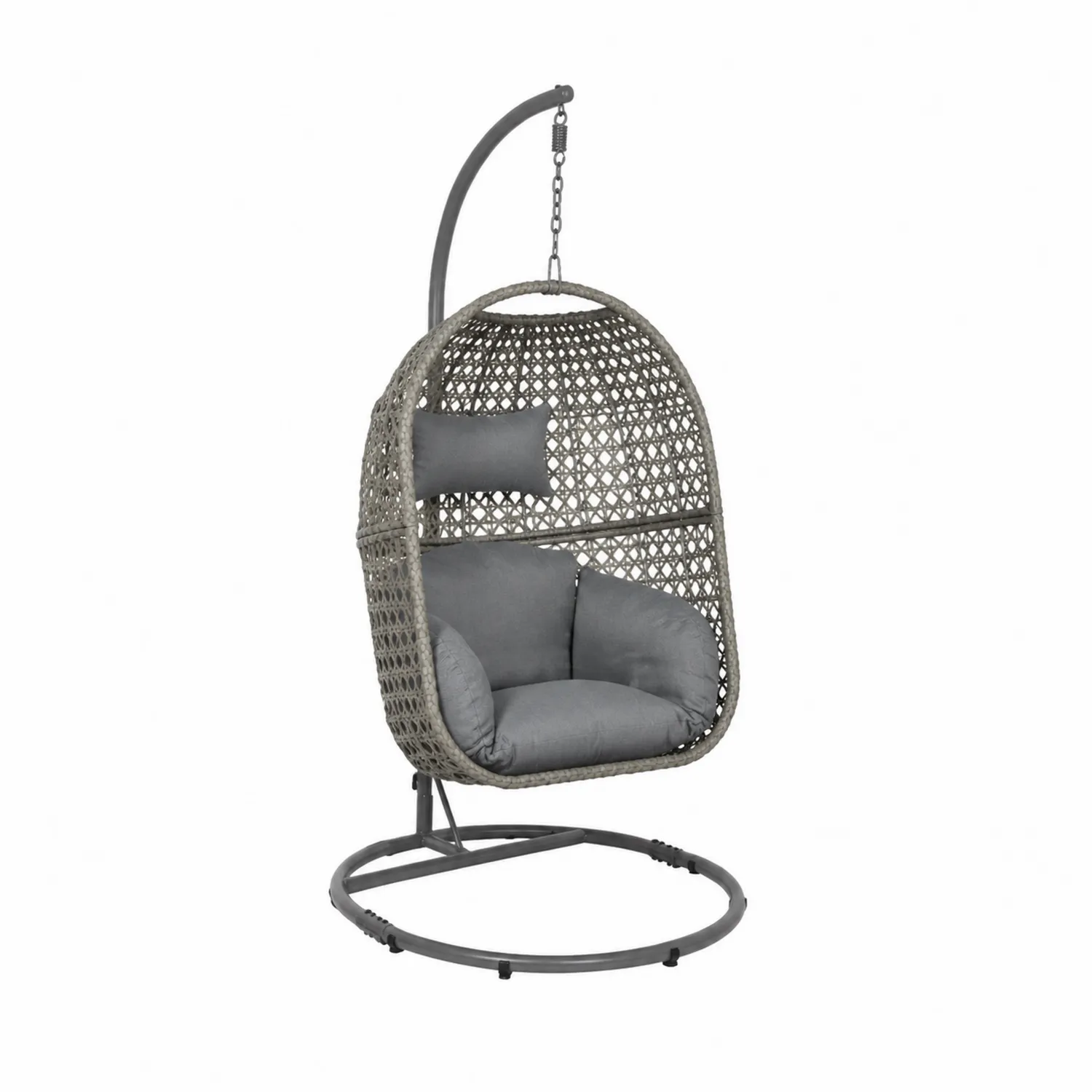 Sedia Pensile in Rattan con Cuscini Grigi