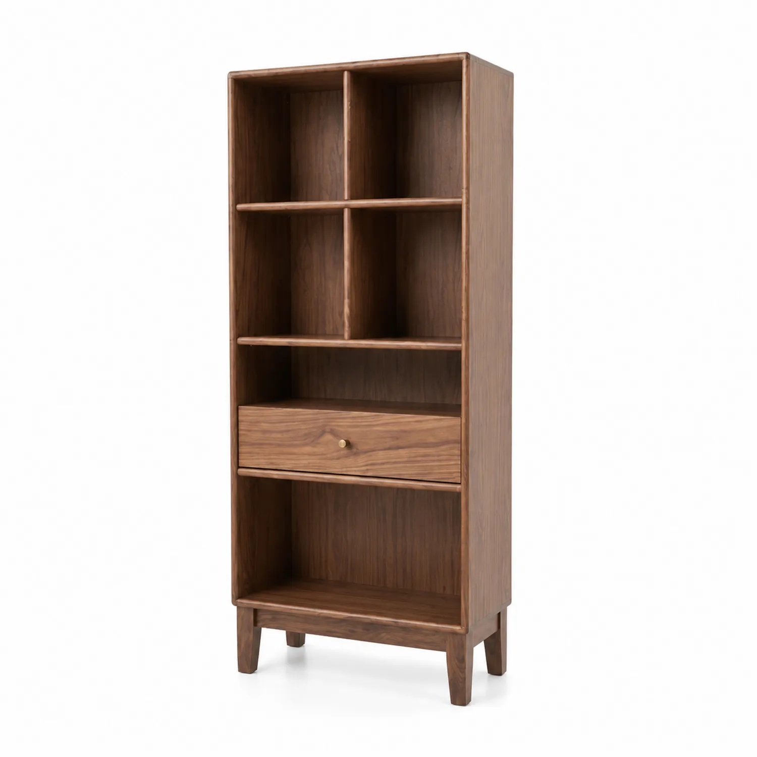 Libreria in Legno di Noce con Ripiani e Cassetto
