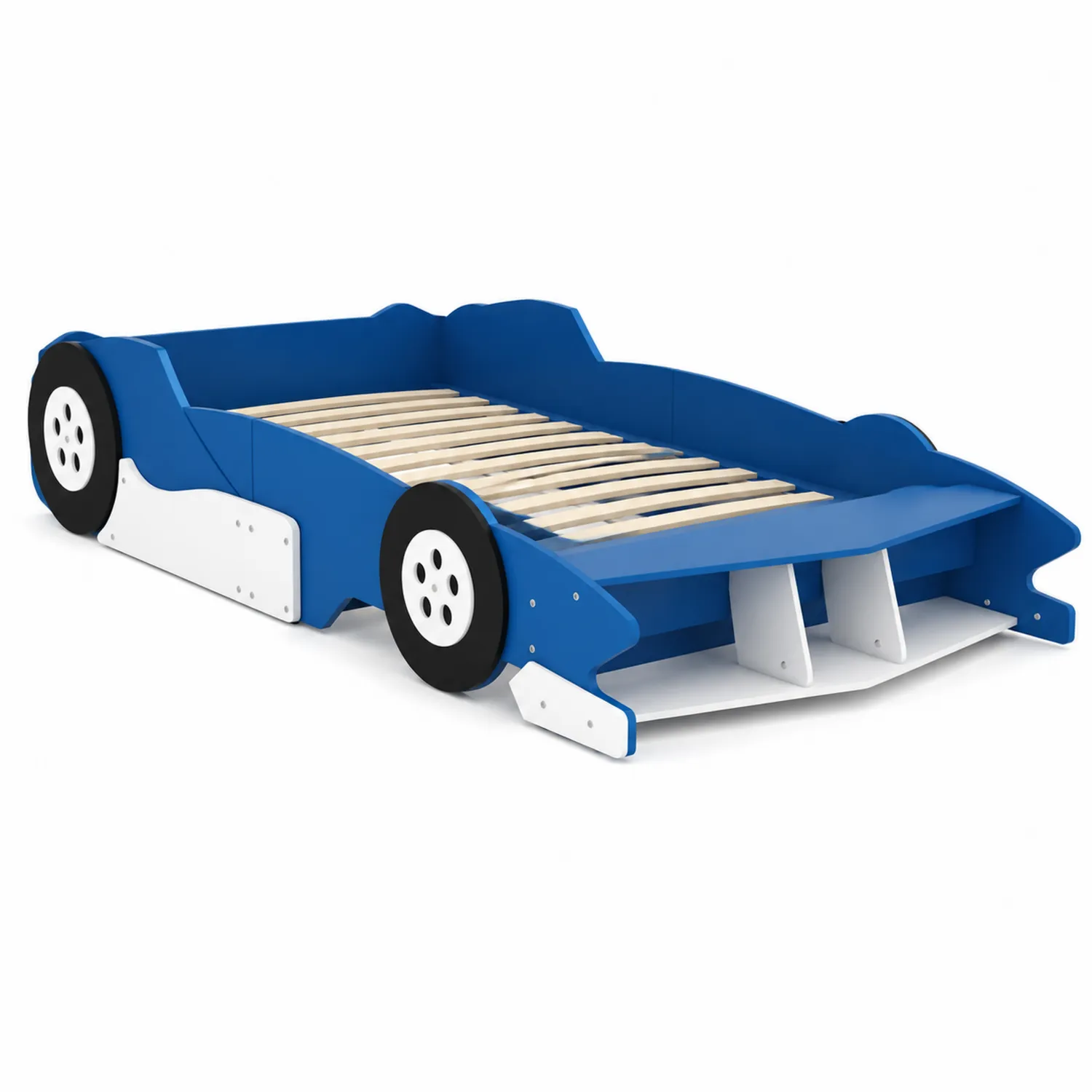 Letto per bambini a forma di auto in legno MDF e pino Blu