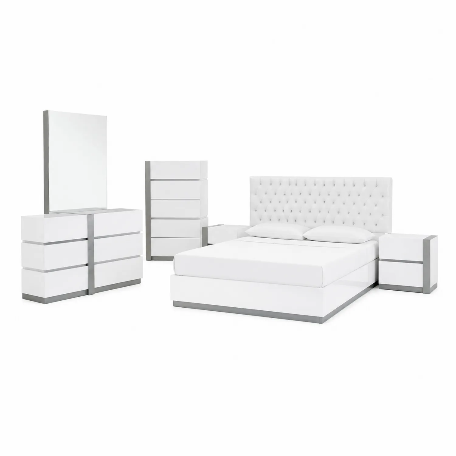 Set di Mobili da Camera da Letto in Pelle Sintetica Bianco