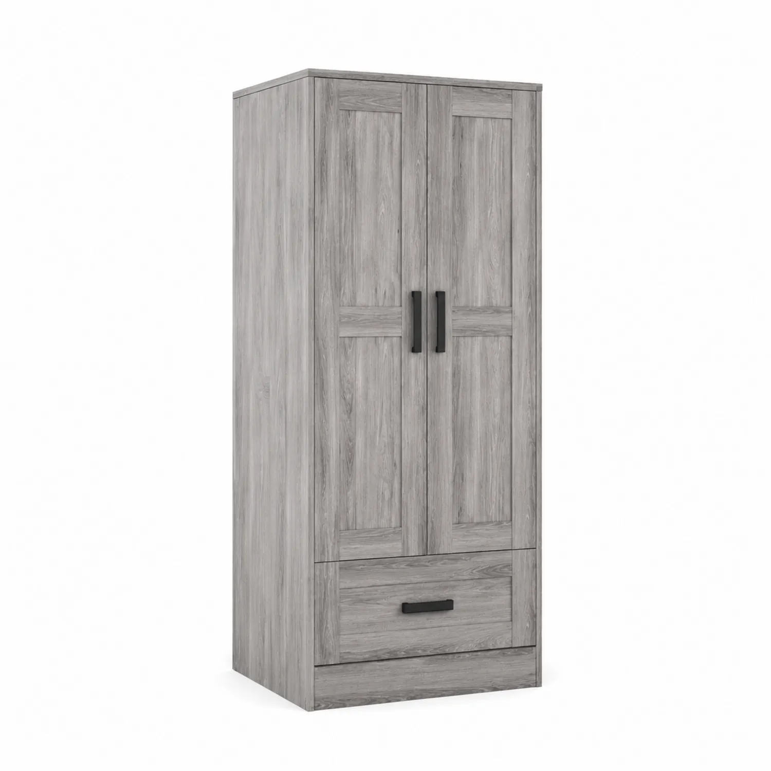 Armadio a 2 ante con cassetto in MDF grigio 180x80x50 cm