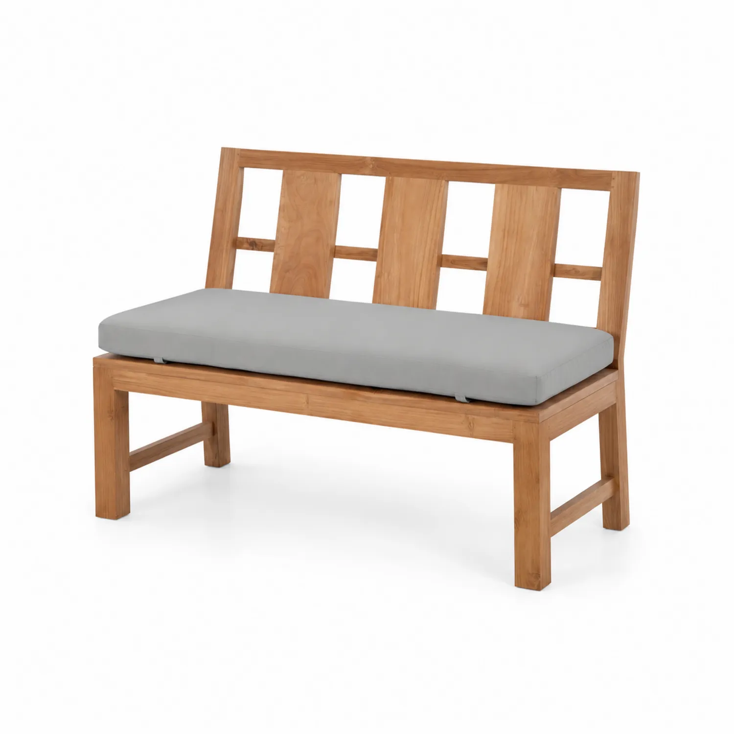 Panca in teak con cuscino in poliestere grigio