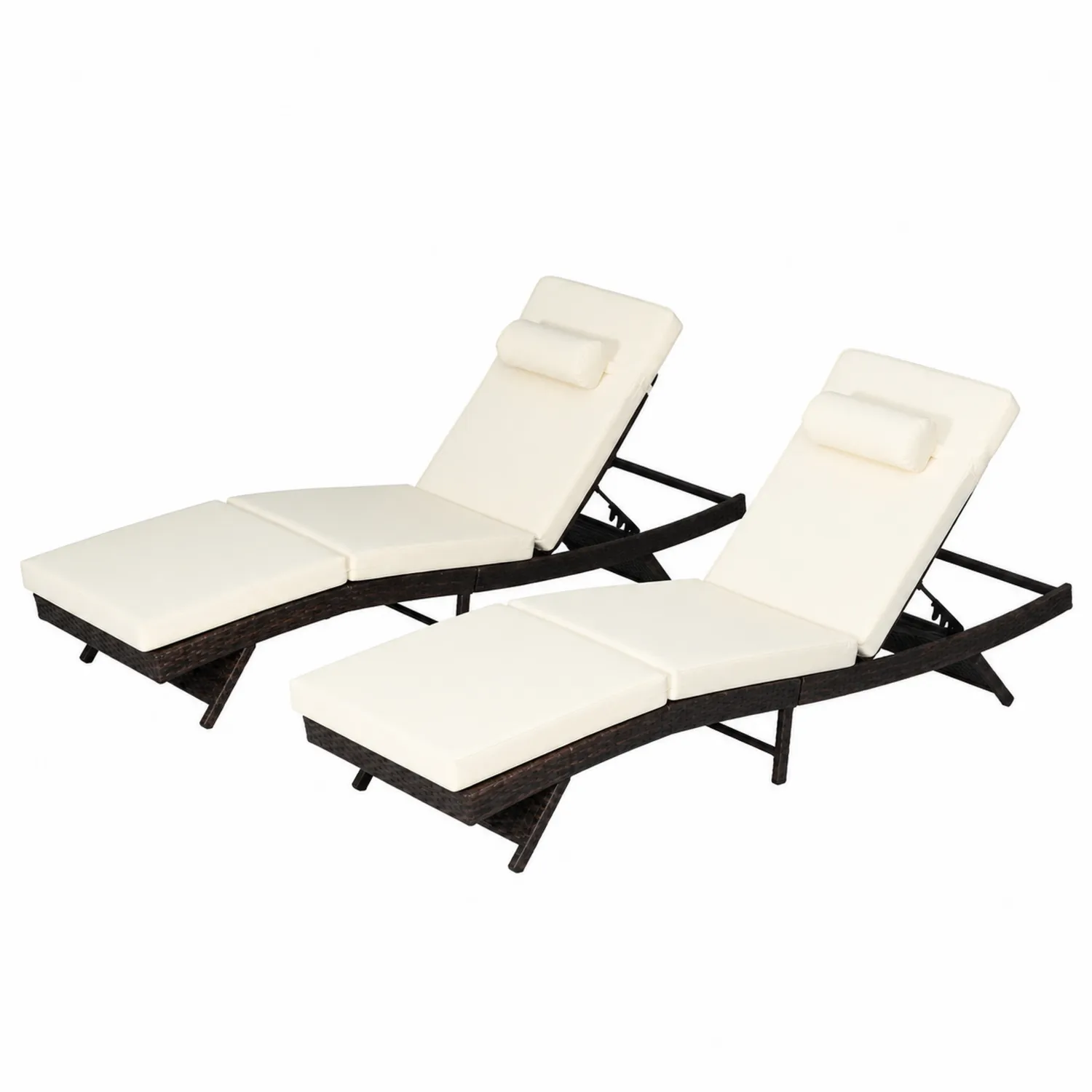 Set di 2 Lettini Prendisole in Rattan con Cuscini Bianchi