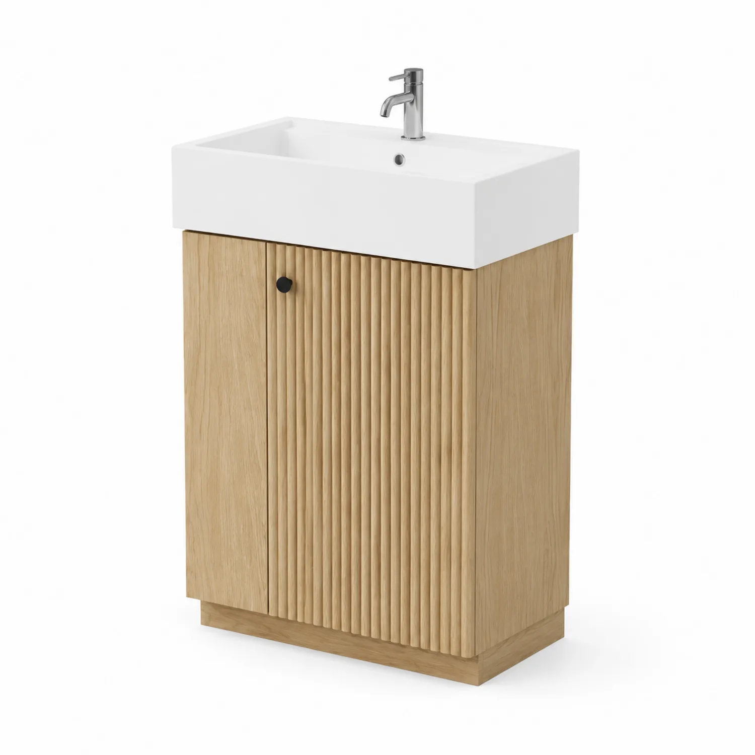Mobile da Bagno in Legno di Quercia e Ceramica Bianca 60x40x85 cm