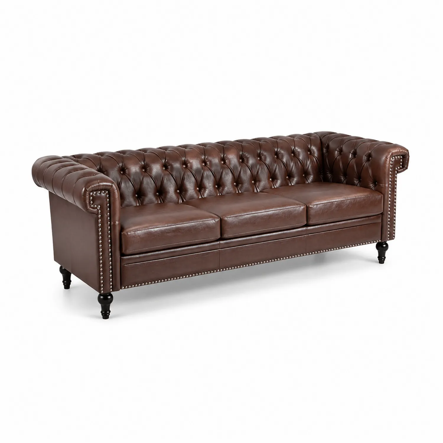 Divano Chesterfield in Pelle Italiana Marrone 3 Posti