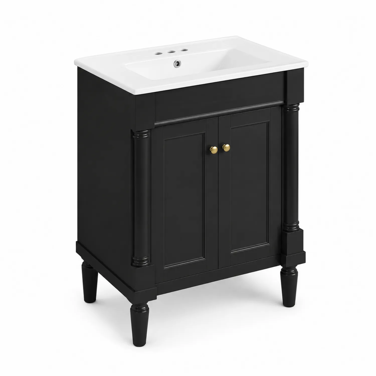 Armario Bajo Lavabo Negro de MDF y Lavabo de Cerámica-Novelvex