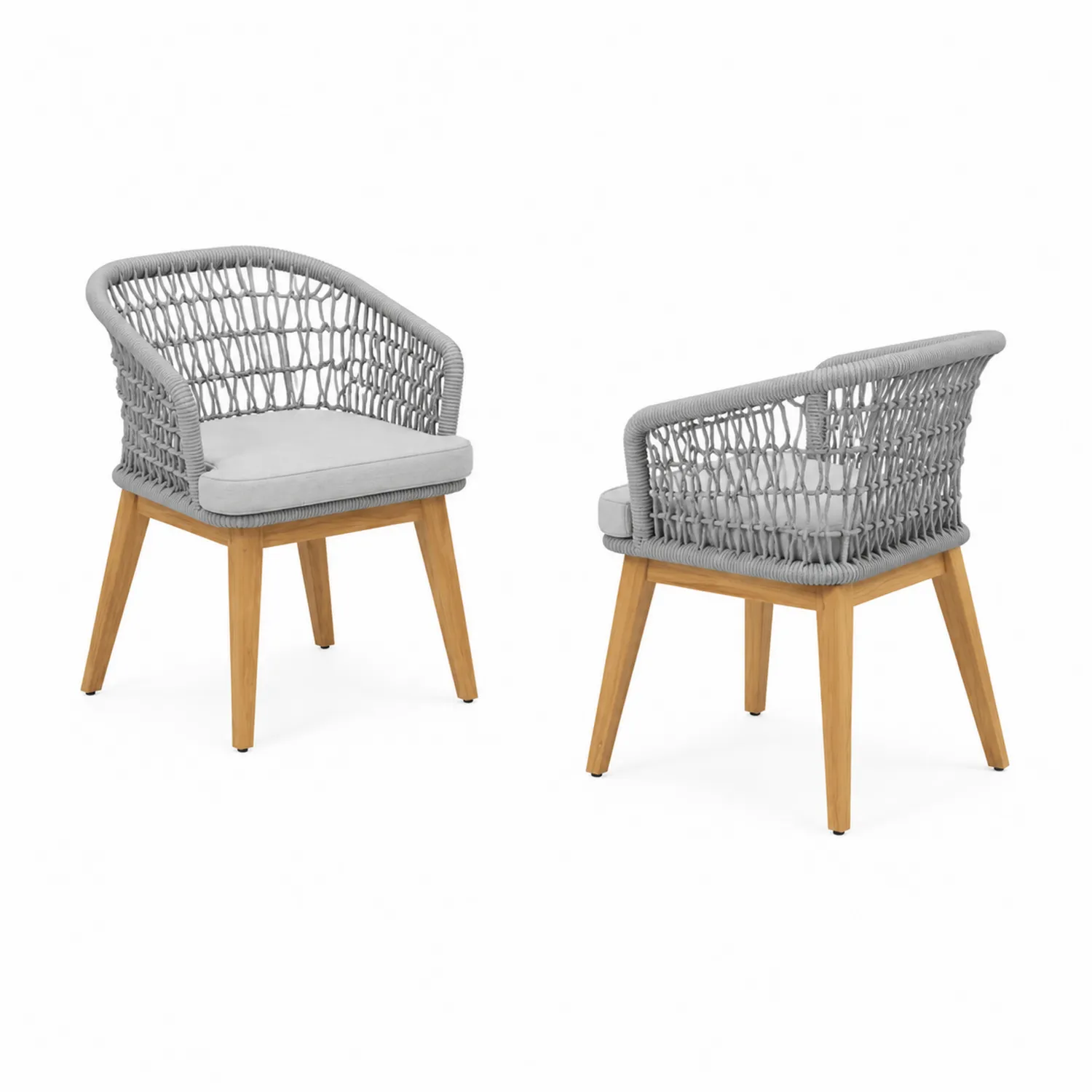 Par de Sillas de Jardín con Cuerda Gris y Patas de Madera de Teca-Novelvex