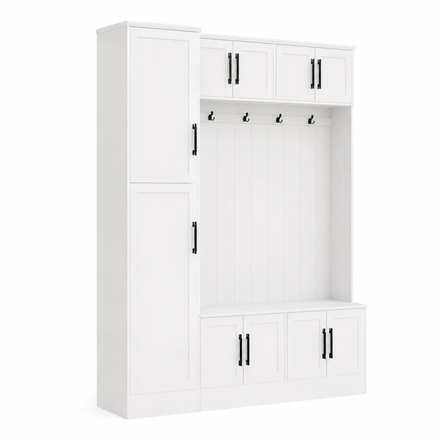 Conjunto de Mueble de Entrada de MDF Blanco con Banco y Cajones 200x150x40cm-Novelvex