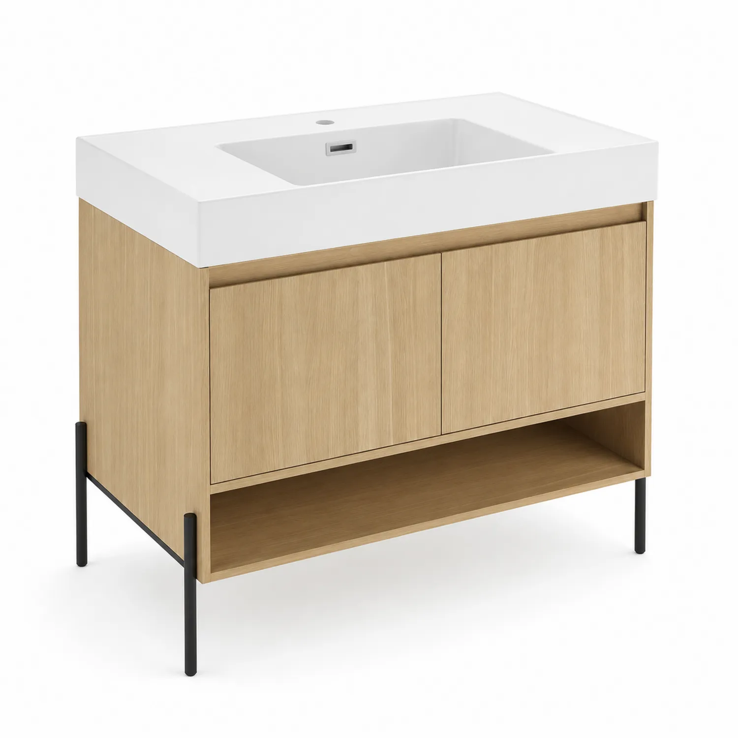 Mueble de baño con lavabo de resina y estructura de madera 80x45x85 cm-Novelvex